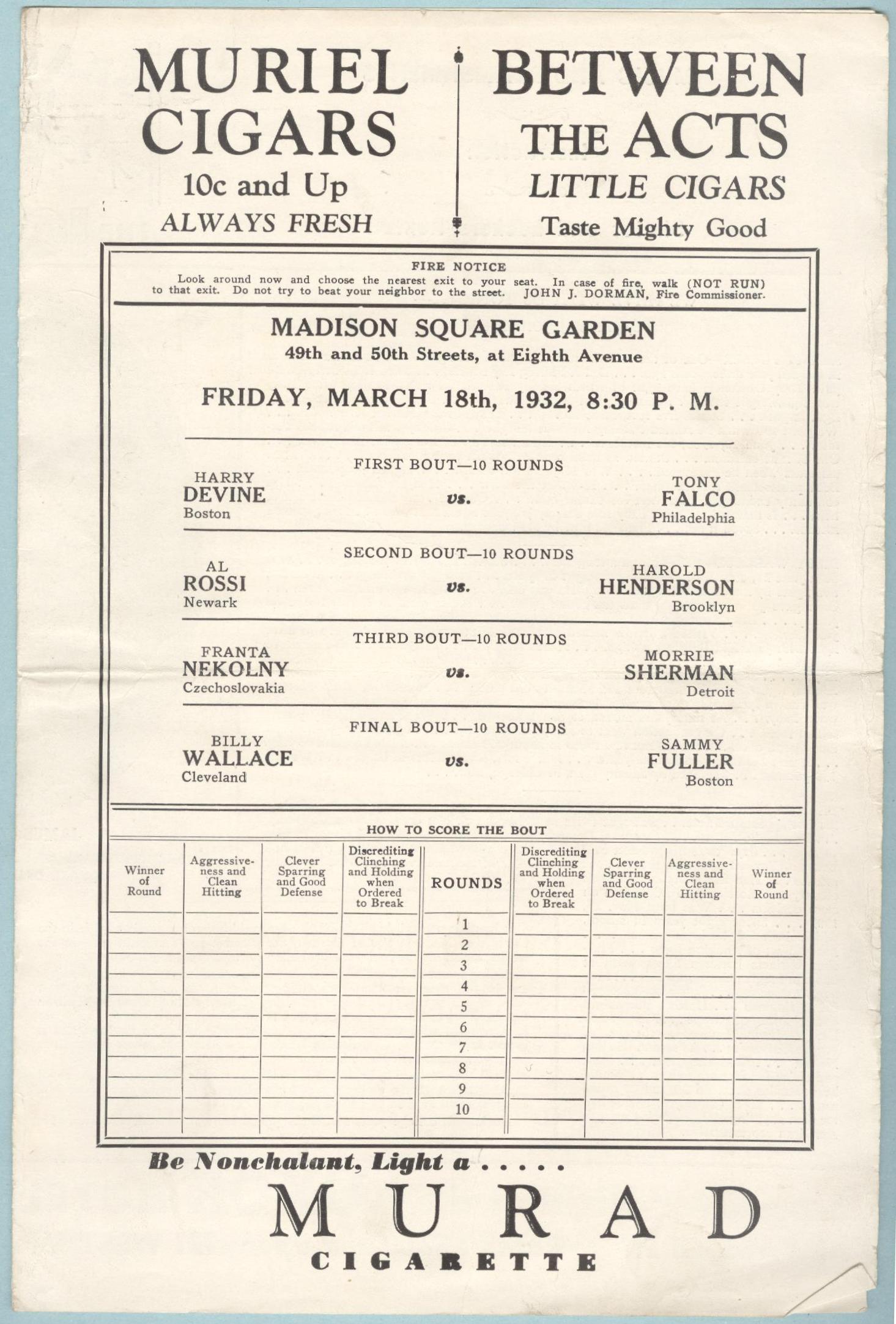 Náhledový obrázek Program boxerského utkání v Madison Square Garden v New Yorku - 1