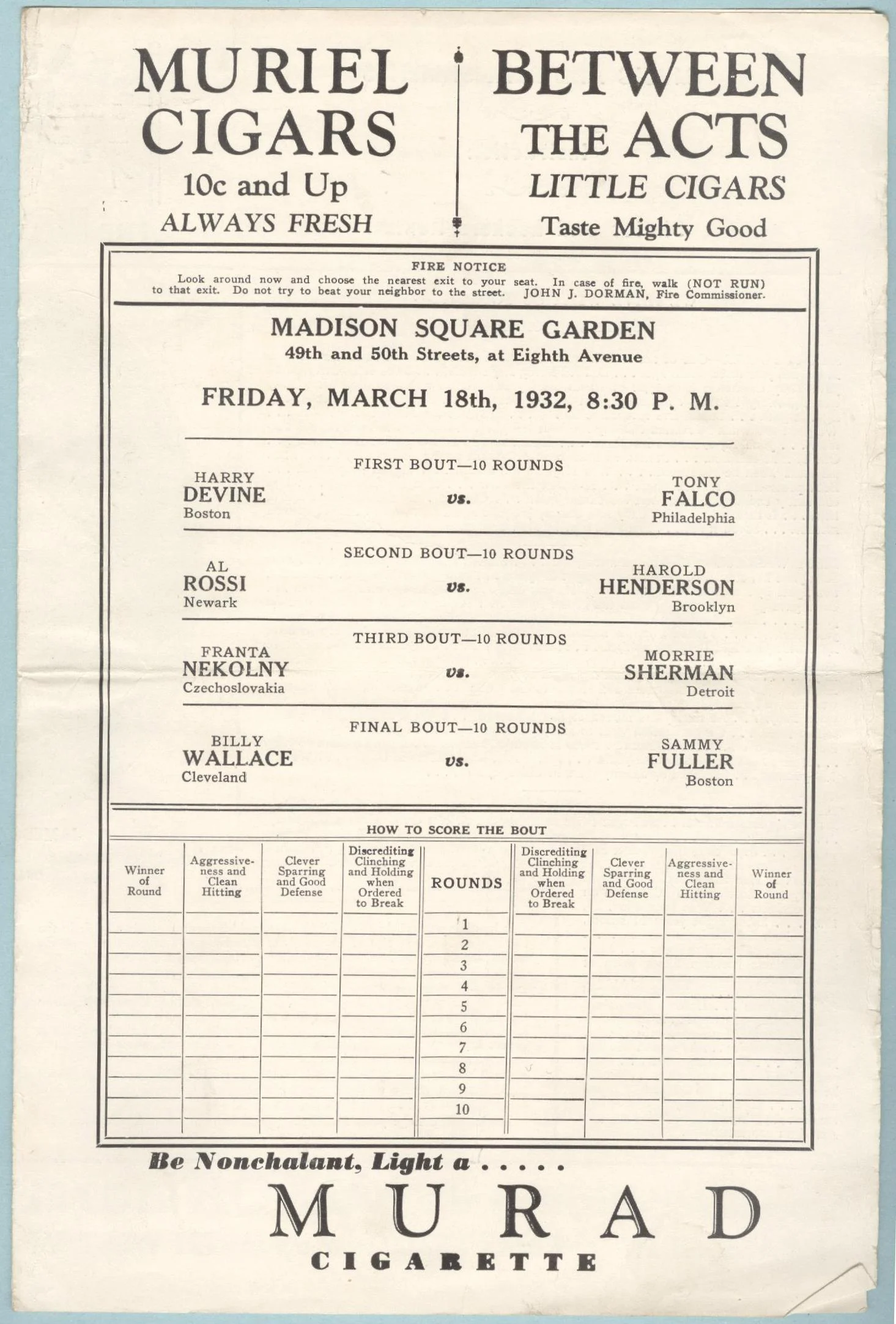Náhledový obrázek předmětu Program boxerského utkání v Madison Square Garden v New Yorku