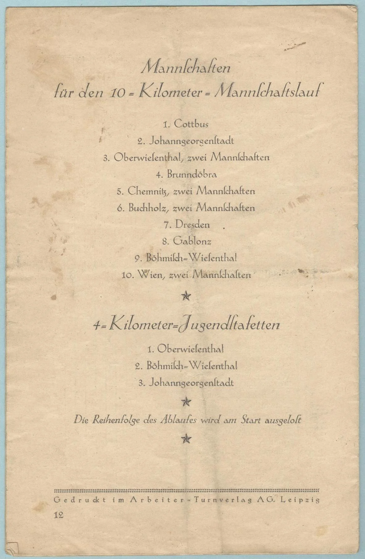 Náhledový obrázek předmětu Programm und Teilnehmerliste für die Bundesmeisterschaften im Wintersport in Oberwiesenthal im Erzgebirge am 13. und 14. März 1926