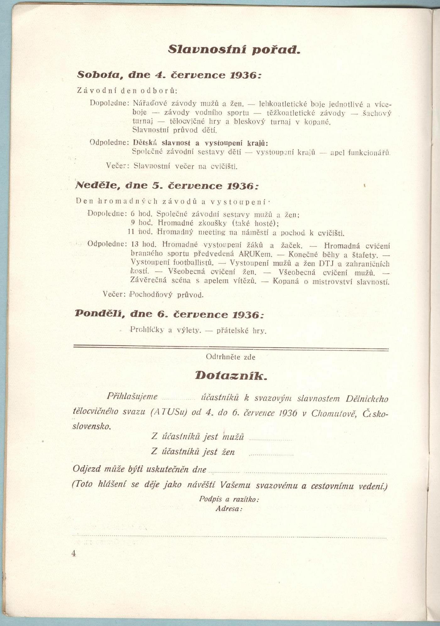 Náhledový obrázek Program III. svazových tělocvičných slavností. Chomutov 1936 - 3