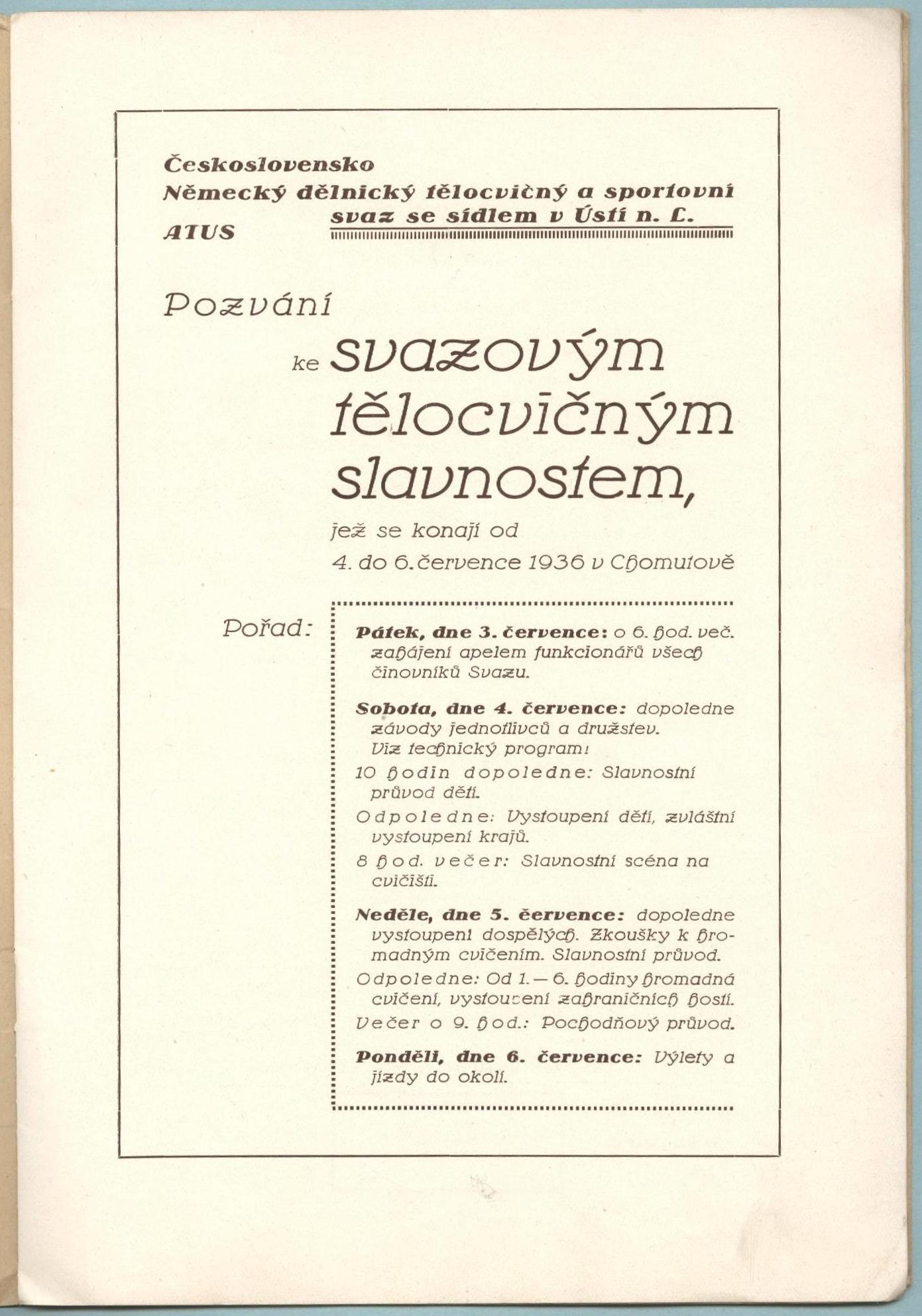 Náhledový obrázek Program III. svazových tělocvičných slavností. Chomutov 1936 - 4