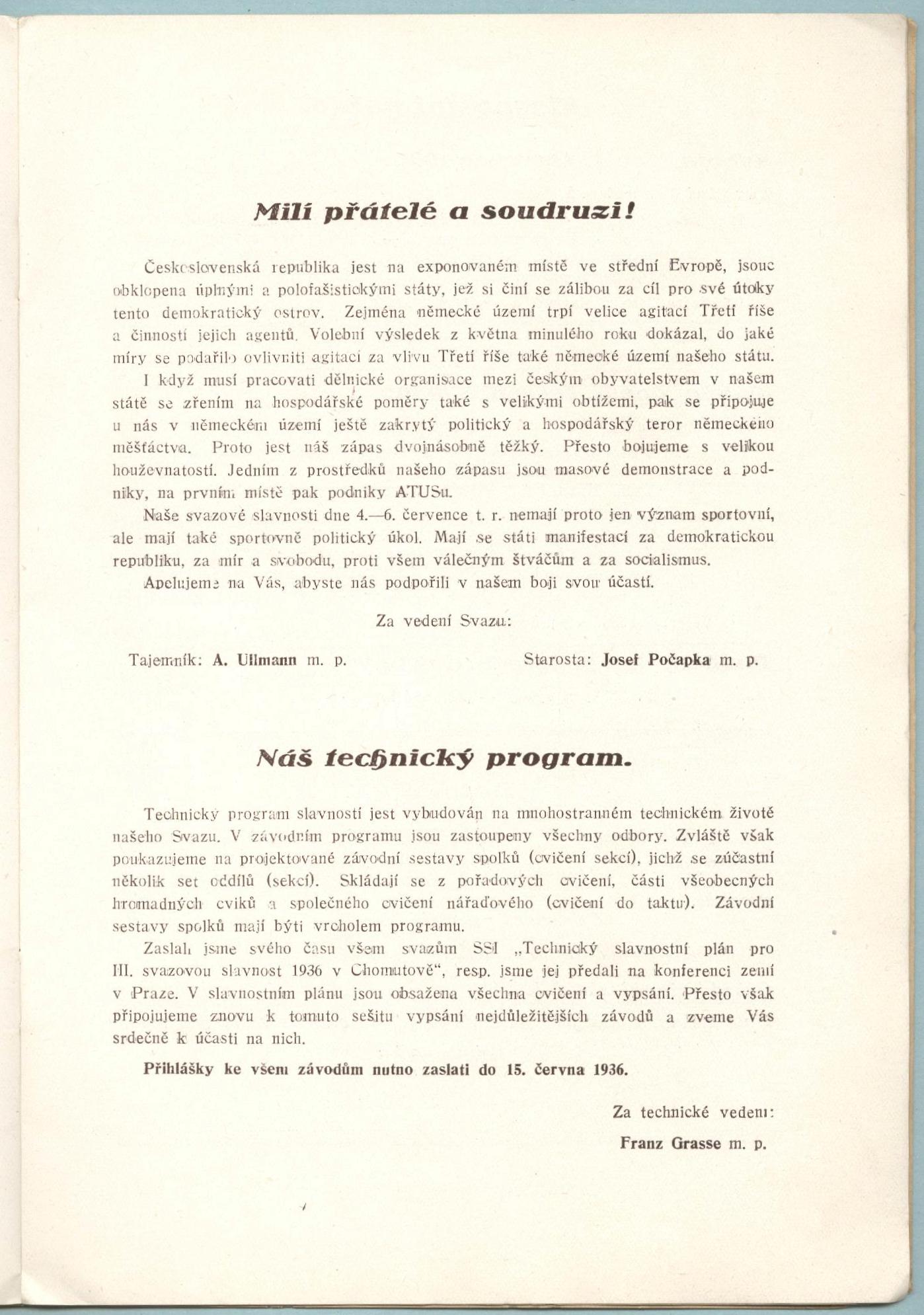 Náhledový obrázek Program III. svazových tělocvičných slavností. Chomutov 1936 - 2