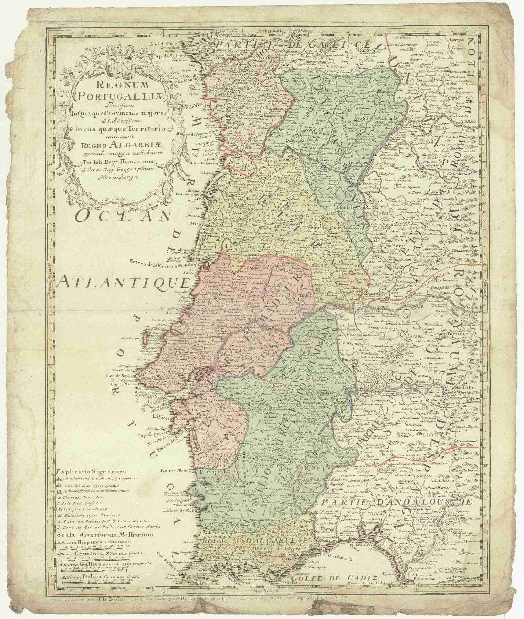 Náhledový obrázek Regnum Portugalliae divisum in quinque provincias majores & subdivisum in sua quaeque territoria una cum Regno Algabriae speciali mappa exhibitum - 1