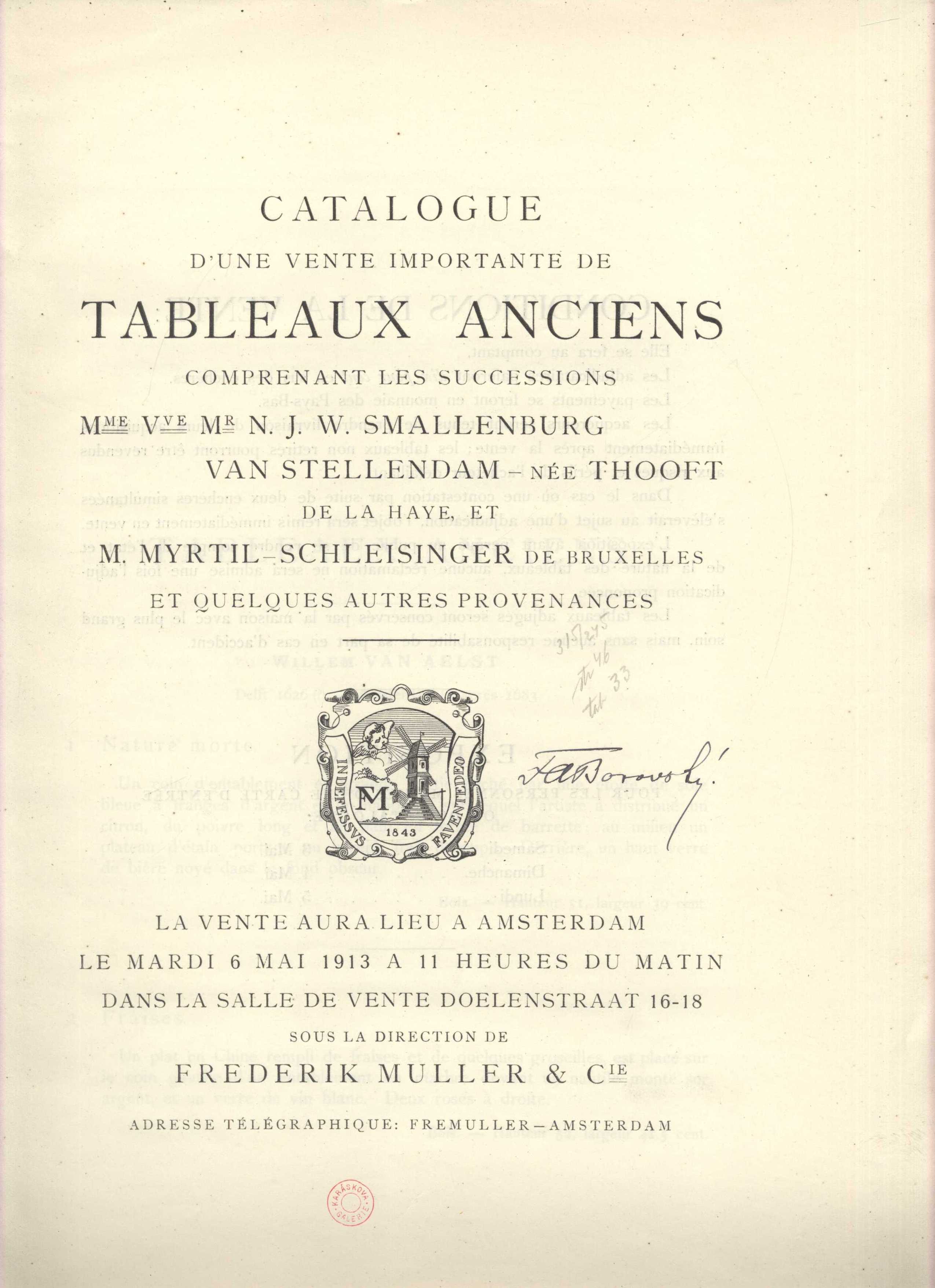 Náhledový obrázek Catalogue d'une vente importante de tableaux anciens - 2
