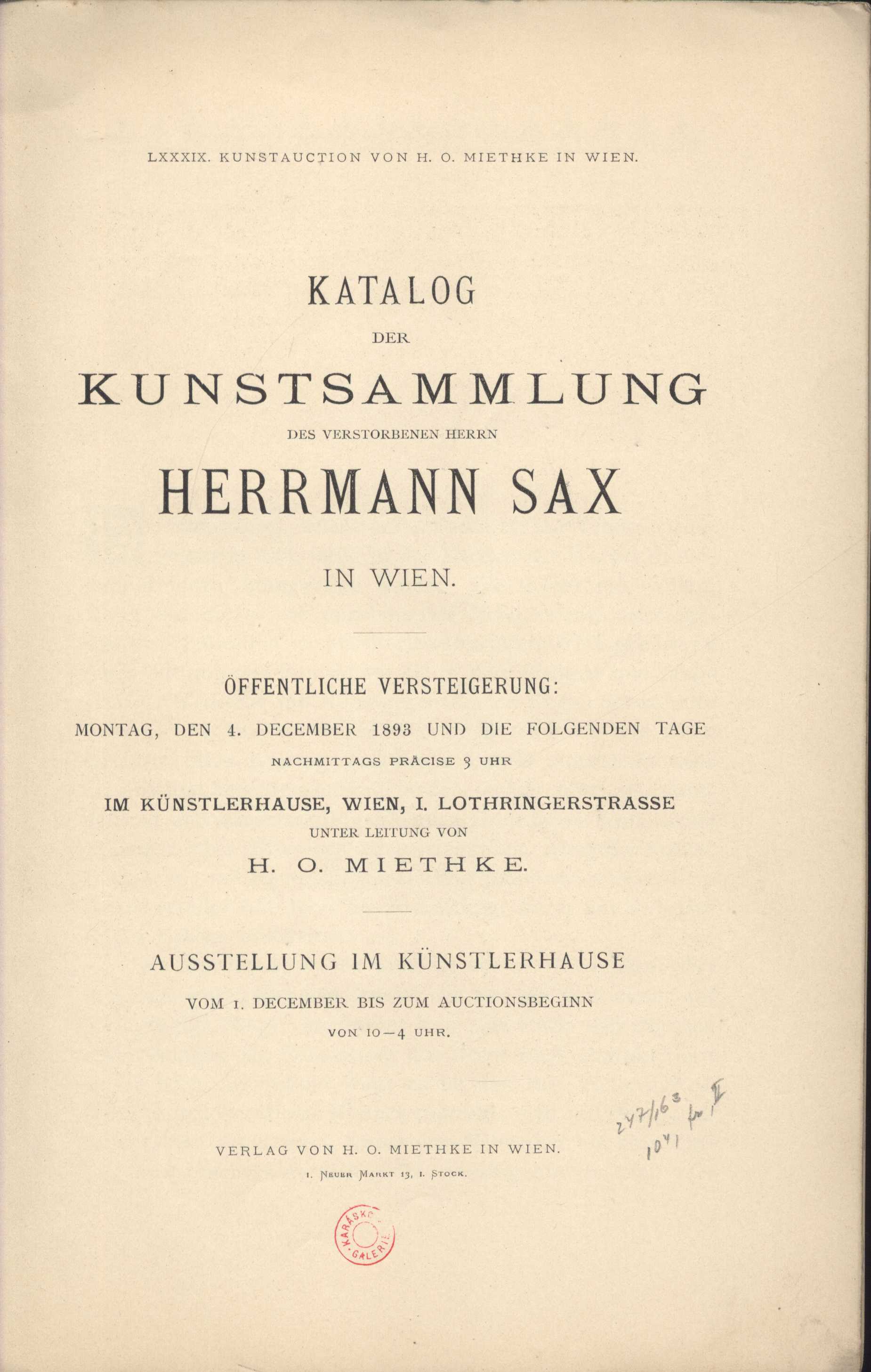 Náhledový obrázek Katalog der Kunstsammlung der verstorbenen Herrn Herrmann Sax in Wien - 4