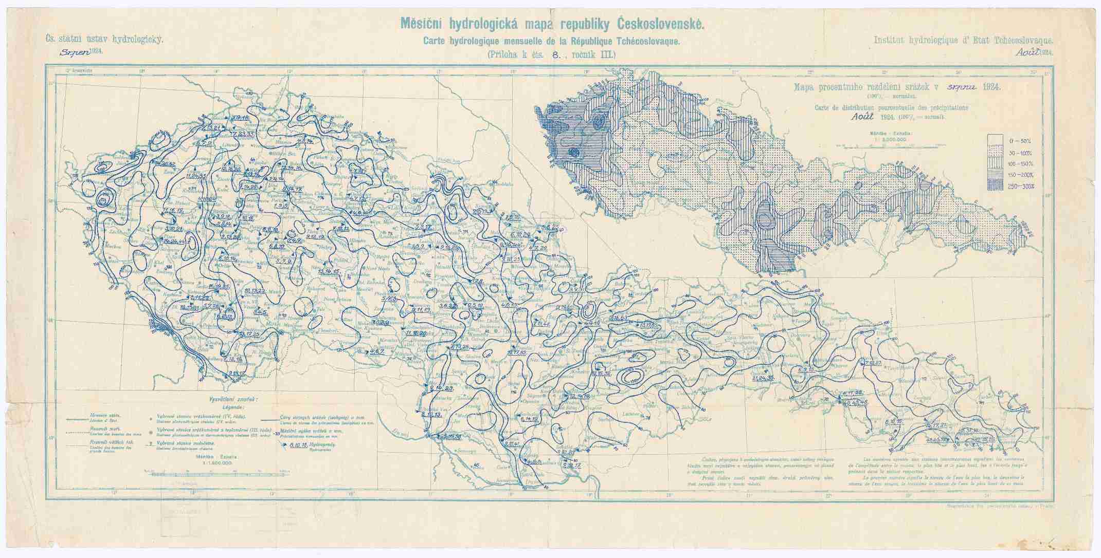 Náhledový obrázek Měsíční hydrologická mapa republiky Československé - 1
