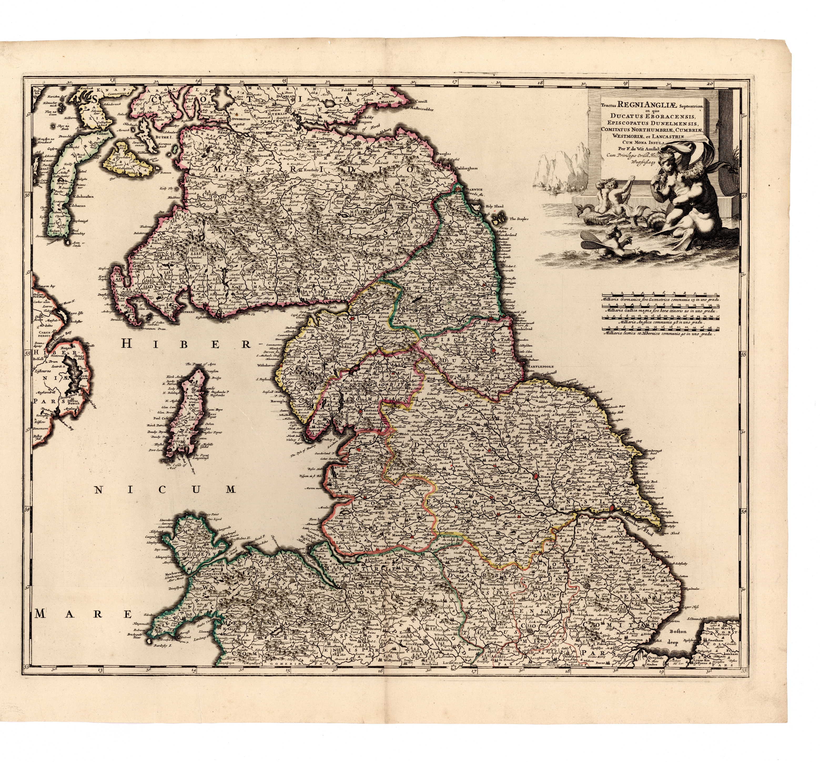 Náhledový obrázek Tractus REGNI ANGLIAE Septentrion. in quo DUCATUS EBORACENSIS, EPISCOPATUS DUNELMENSIS, COMITATUS NORTHUMBRIAE, CUMBRIAE, WESTMORIAE, et LANCASTRIAE CUM MONA INSULA - 1
