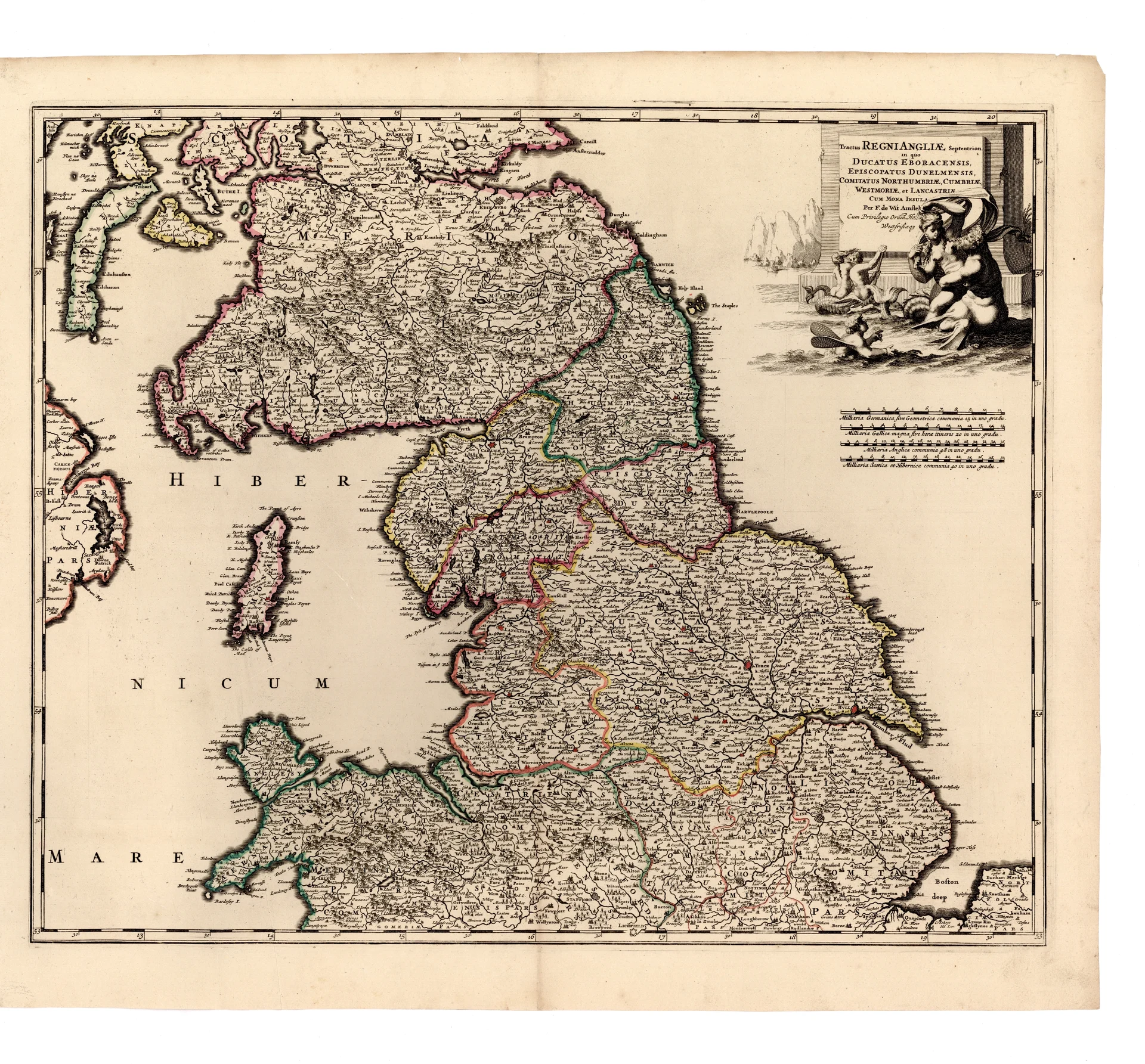 Náhledový obrázek předmětu Tractus REGNI ANGLIAE Septentrion. in quo DUCATUS EBORACENSIS, EPISCOPATUS DUNELMENSIS, COMITATUS NORTHUMBRIAE, CUMBRIAE, WESTMORIAE, et LANCASTRIAE CUM MONA INSULA