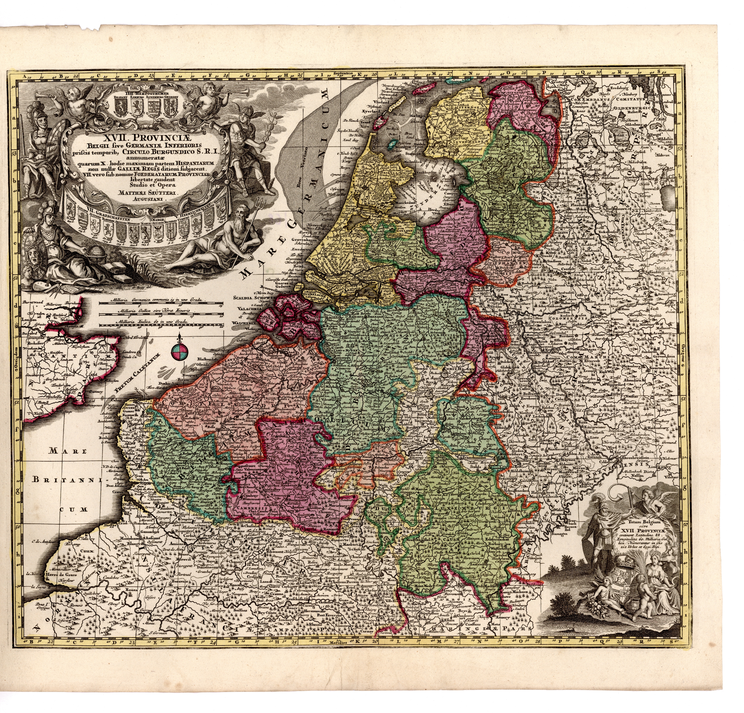 Náhledový obrázek XVII. PROVINCIAE BELGII sive GERMANIAE INFERIORIS priscis temporib[us] CIRCULO BURGUNDICO S. R. I. annumeratae quarum X. hodie maximam partem HISPANIARUM non nullae GALIIAE REGIS ditioni subjacent, VII. vero sub nomine FOEDERATARUM PROVINCIAR libertate ga - 1