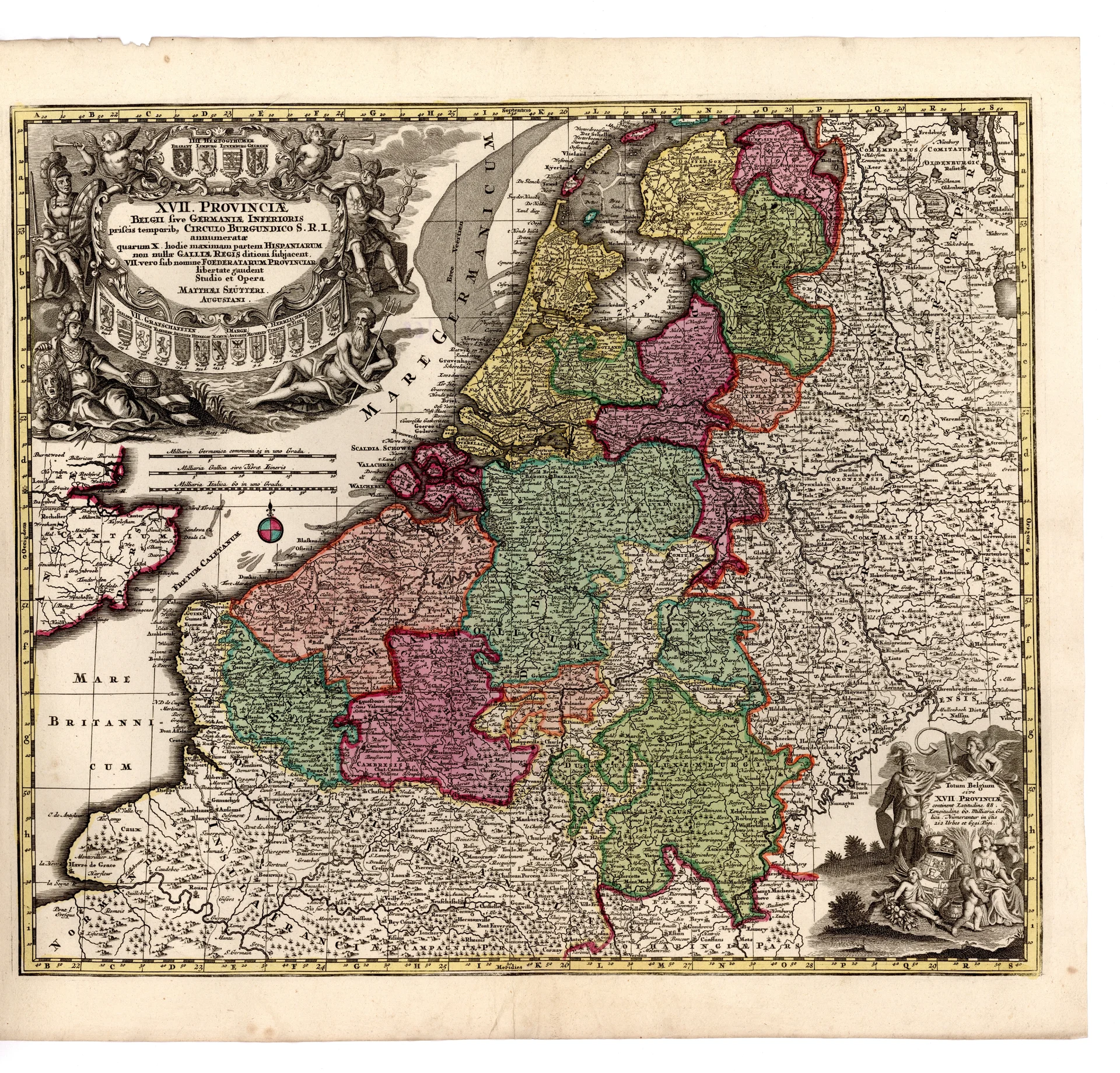 Náhledový obrázek předmětu XVII. PROVINCIAE BELGII sive GERMANIAE INFERIORIS priscis temporib[us] CIRCULO BURGUNDICO S. R. I. annumeratae quarum X. hodie maximam partem HISPANIARUM non nullae GALIIAE REGIS ditioni subjacent, VII. vero sub nomine FOEDERATARUM PROVINCIAR libertate ga
