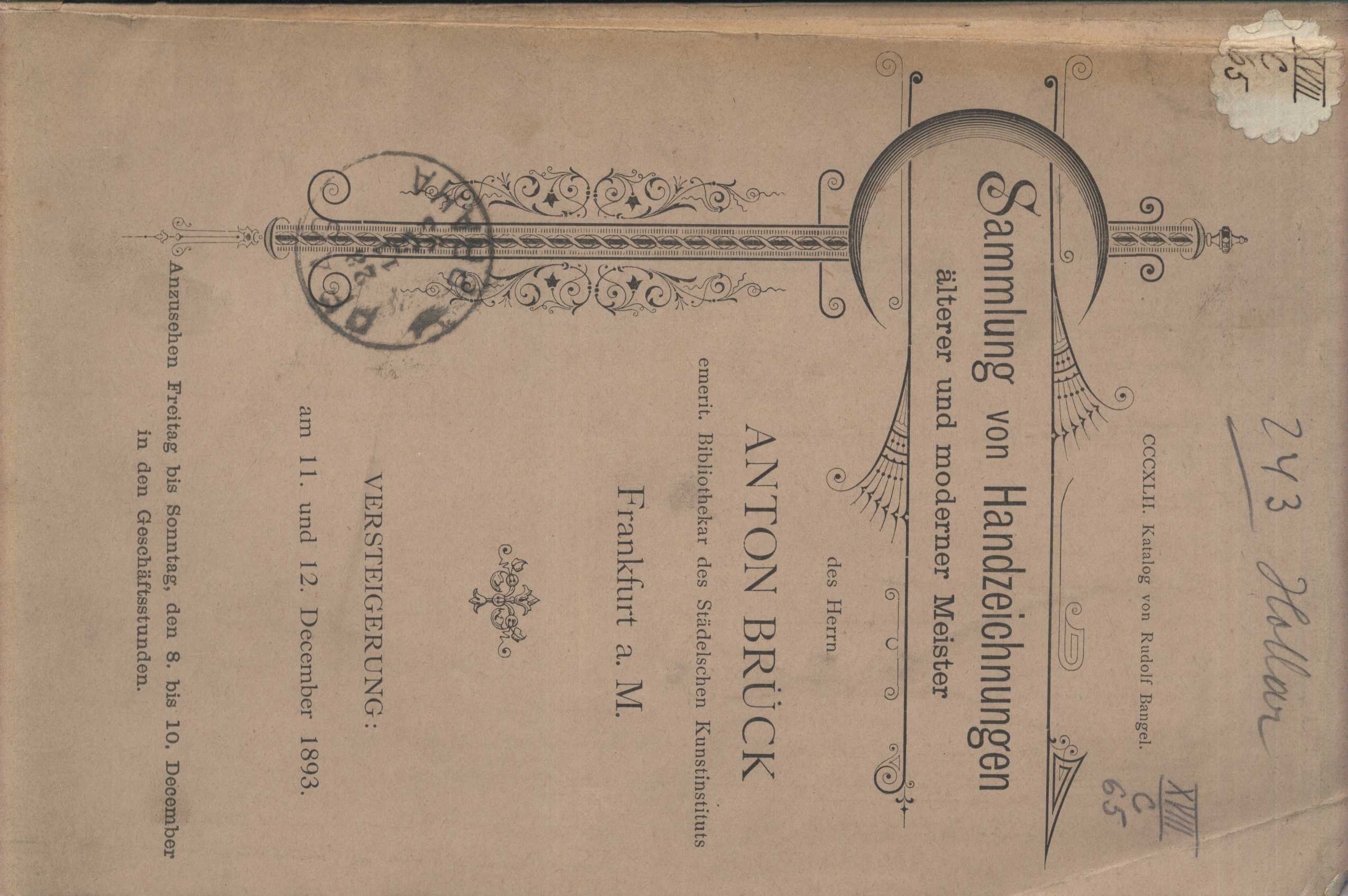 Náhledový obrázek Die Sammlung von Handzeichnungen älterer und moderner Meister des Herrn Anton Brück, emerit. Bibliothekars des Städelschen Kunstinstituts zu Frankfurt a. M. - 1