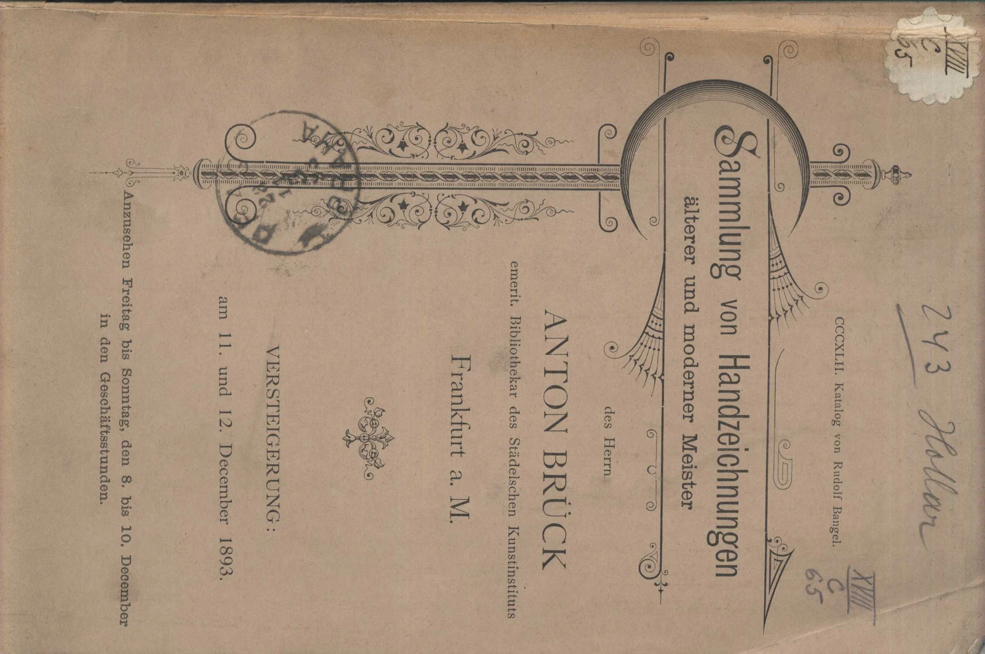 Náhledový obrázek předmětu Die Sammlung von Handzeichnungen älterer und moderner Meister des Herrn Anton Brück, emerit. Bibliothekars des Städelschen Kunstinstituts zu Frankfurt a. M.