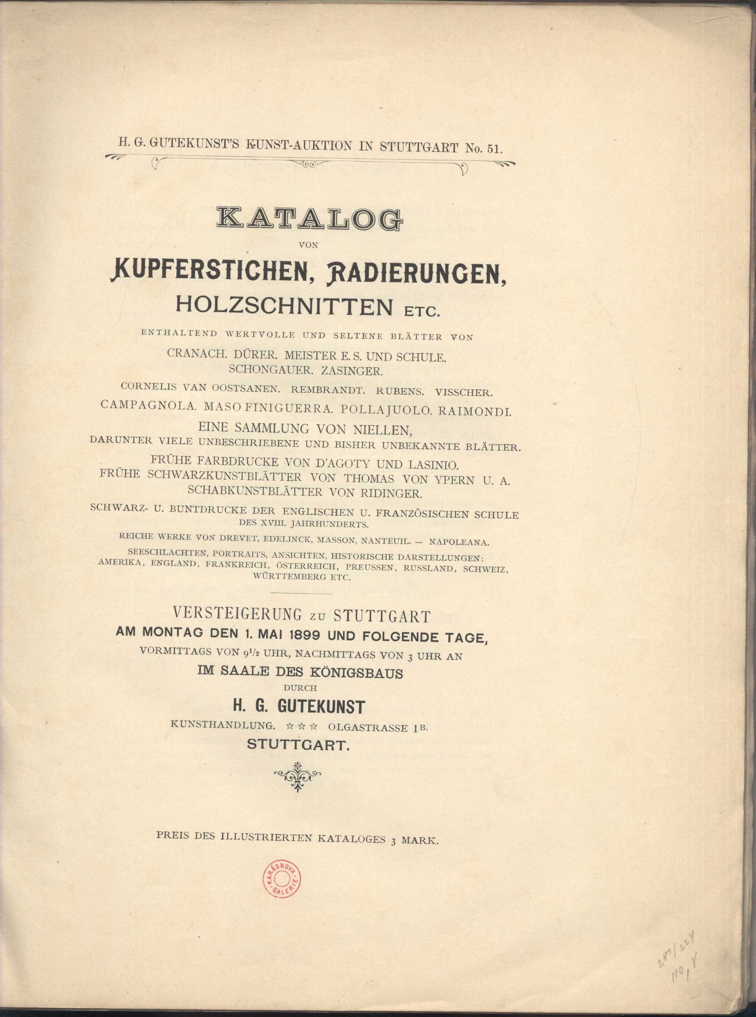 Náhledový obrázek Katalog von Kupferstichen, Radierungen, Holzschnitten etc. - 2