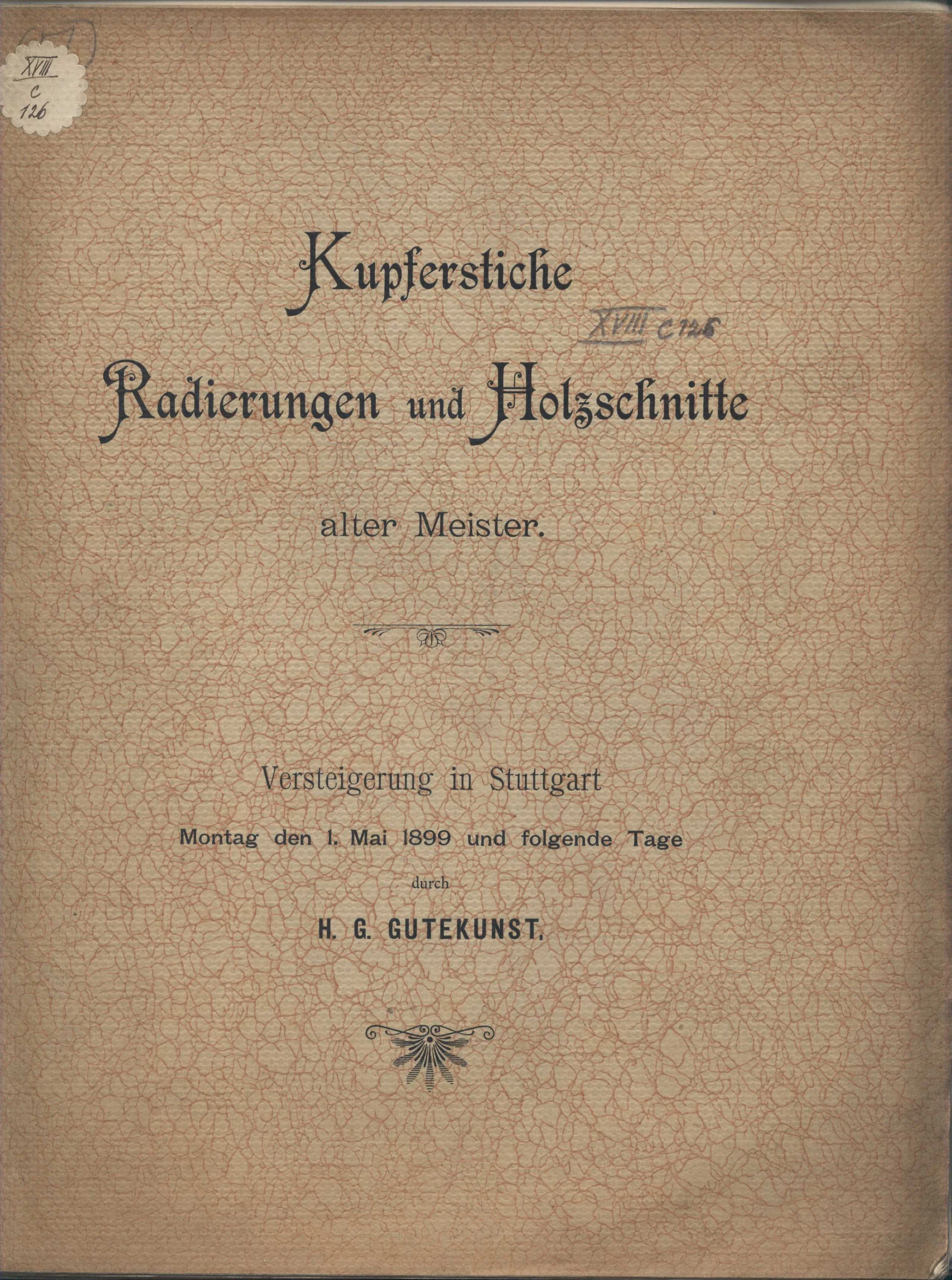 Náhledový obrázek předmětu Katalog von Kupferstichen, Radierungen, Holzschnitten etc.