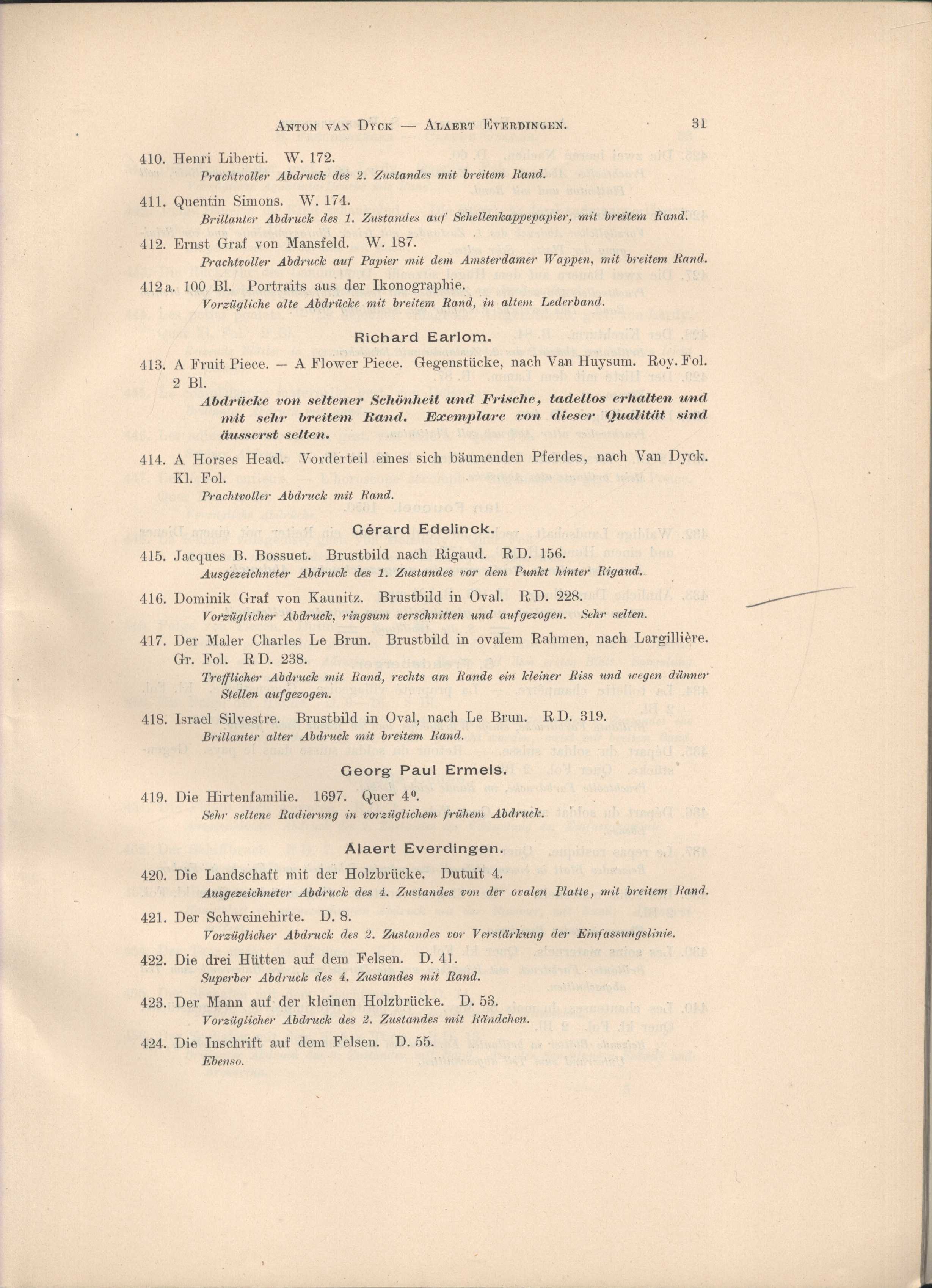 Náhledový obrázek Katalog wertvoller und seltener Blätter von Aldegrever, Bega, Beham, Burgkmair, Callot, Cranach, Dürer, Hollar, Lukas van Leyeden, Mantegna, Israel Van Meckenem, Potter, Rembrandt, Ruisdael, Schongauer, Wenzel von Olmütz etc. - 14