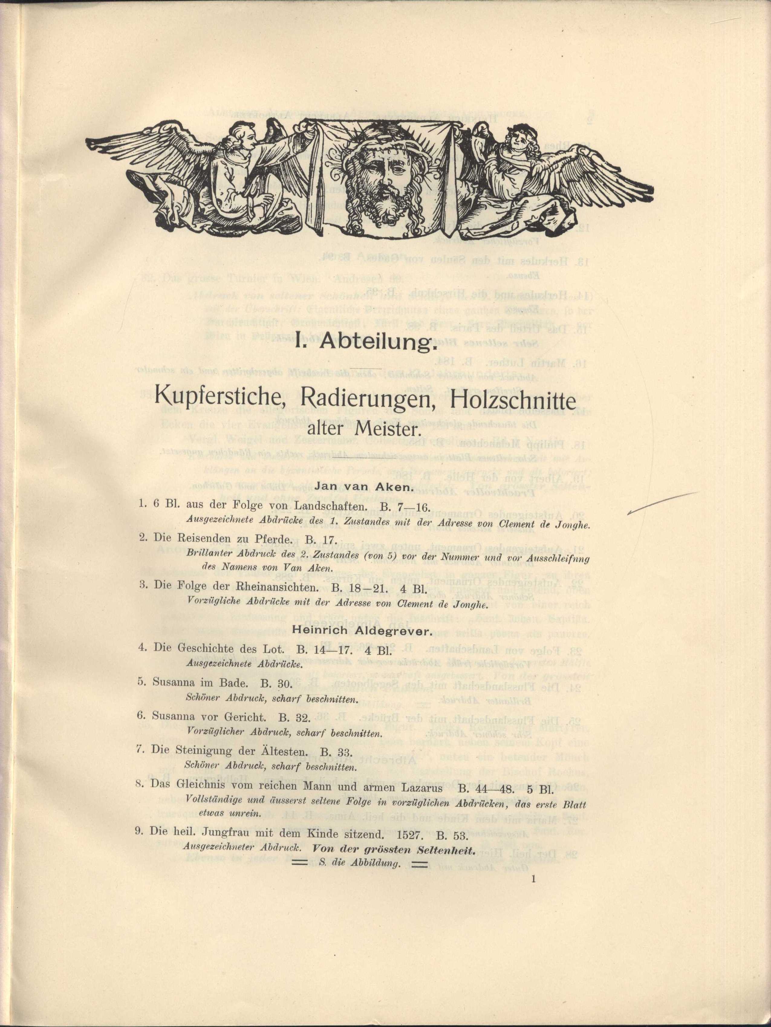 Náhledový obrázek Katalog wertvoller und seltener Blätter von Aldegrever, Bega, Beham, Burgkmair, Callot, Cranach, Dürer, Hollar, Lukas van Leyeden, Mantegna, Israel Van Meckenem, Potter, Rembrandt, Ruisdael, Schongauer, Wenzel von Olmütz etc. - 13