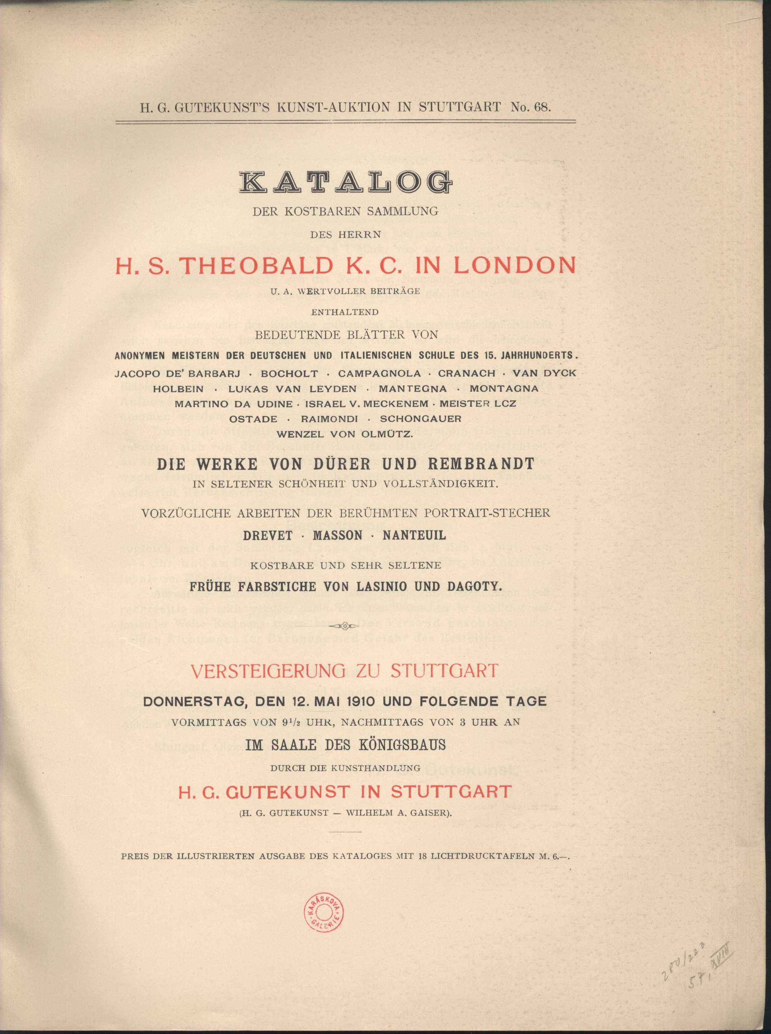 Náhledový obrázek Katalog der kostbaren Sammlung des Herrn H. S. Theobald K. C. in London - 1