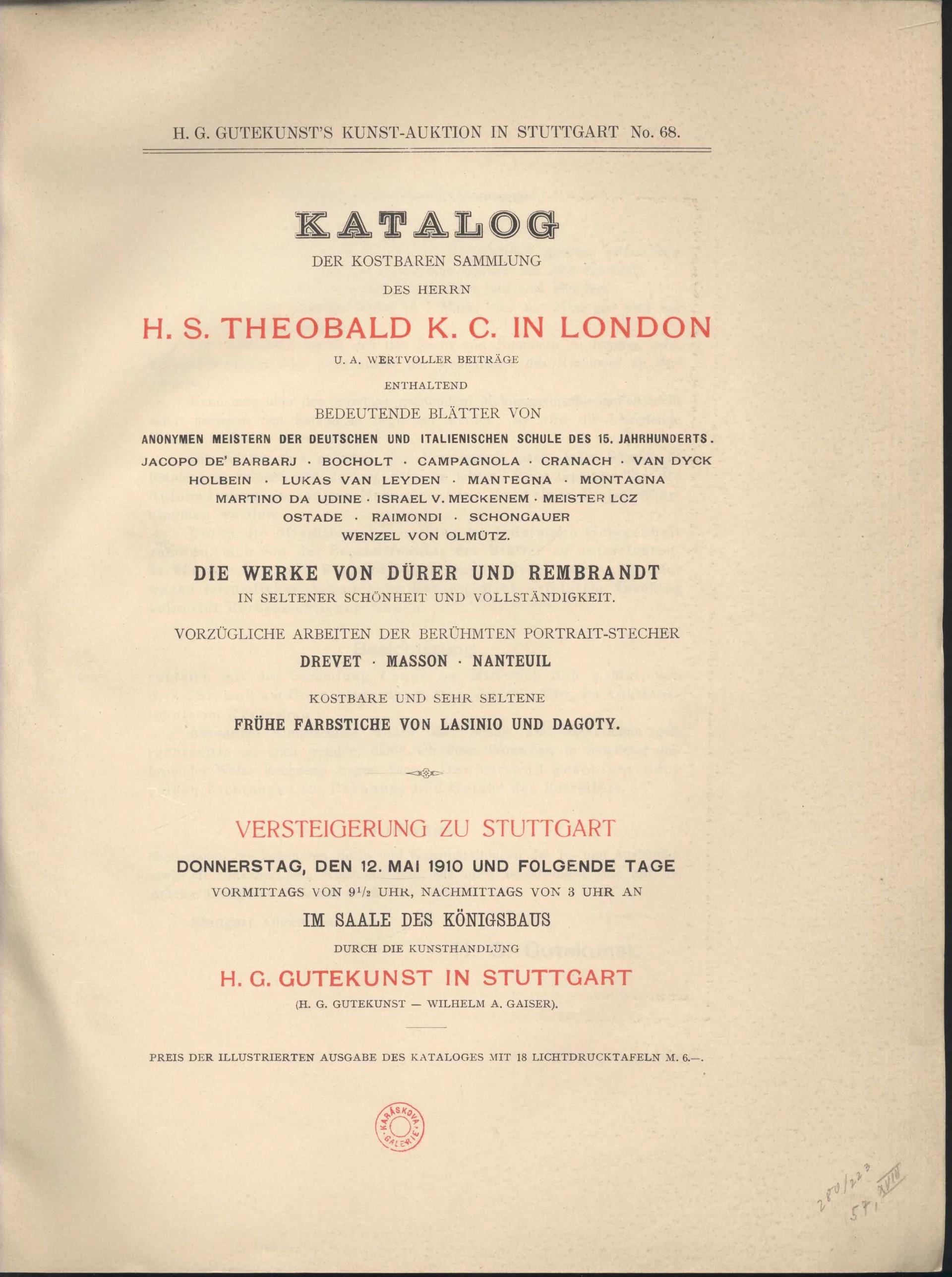 Náhledový obrázek předmětu Katalog der kostbaren Sammlung des Herrn H. S. Theobald K. C. in London