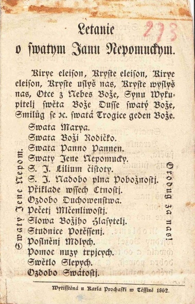 Náhledový obrázek Letanie o svatým Janu Nepomuckým - 1