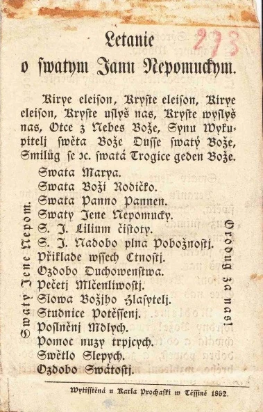 Náhledový obrázek předmětu Letanie o svatým Janu Nepomuckým