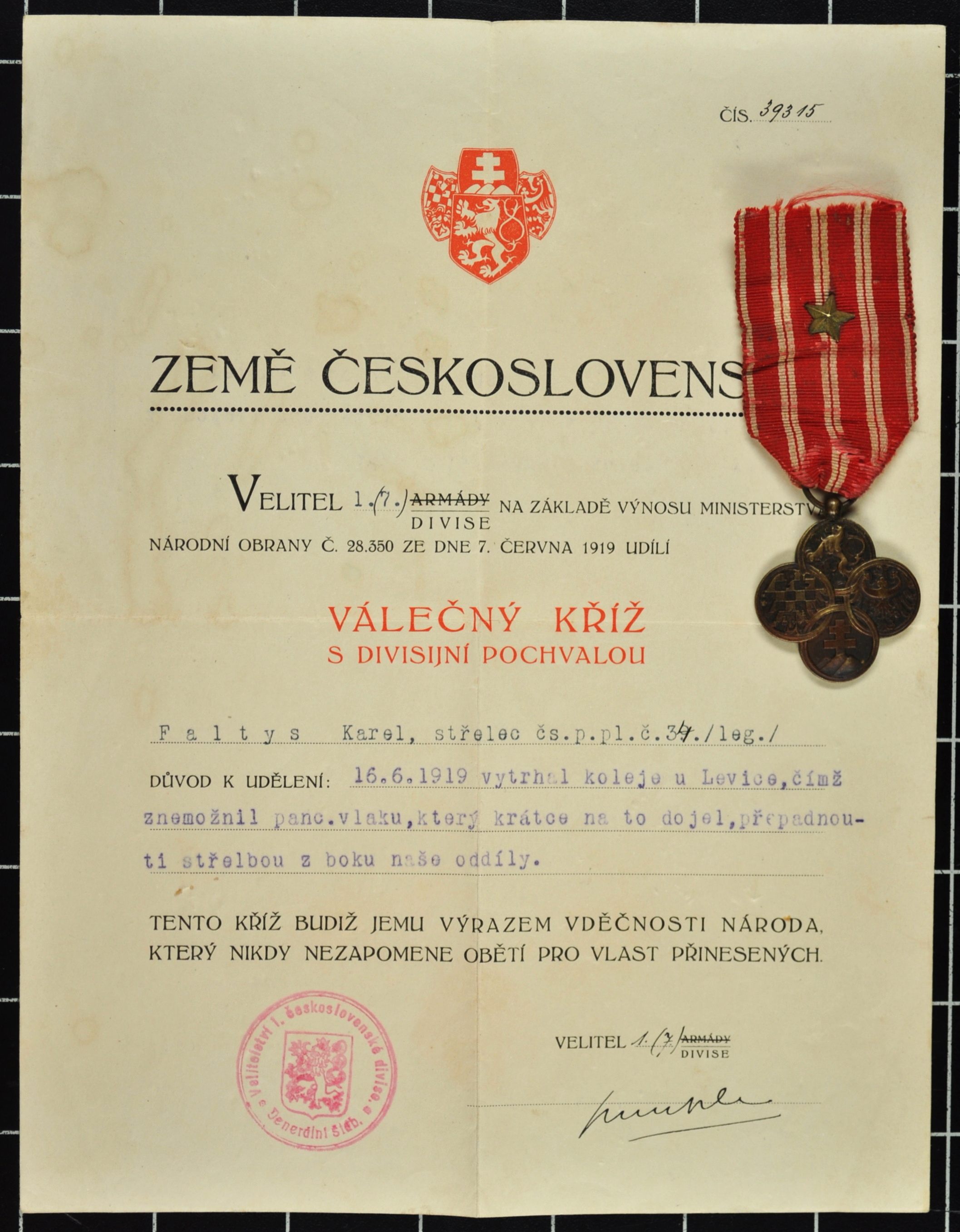 Náhledový obrázek Válečný kříž s divizijní pochvalou - 6
