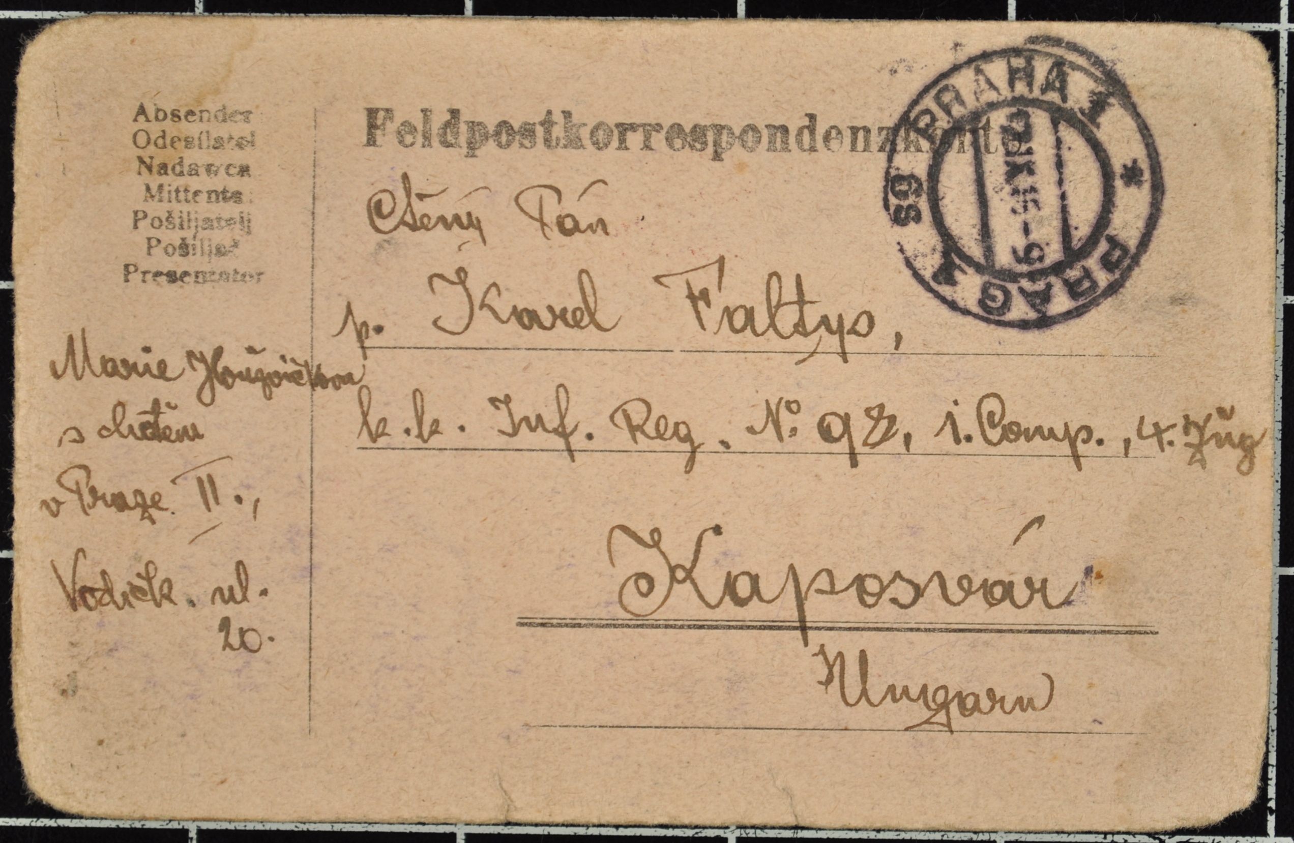 Náhledový obrázek Dopisnice Karlu Faltýsovi - 1