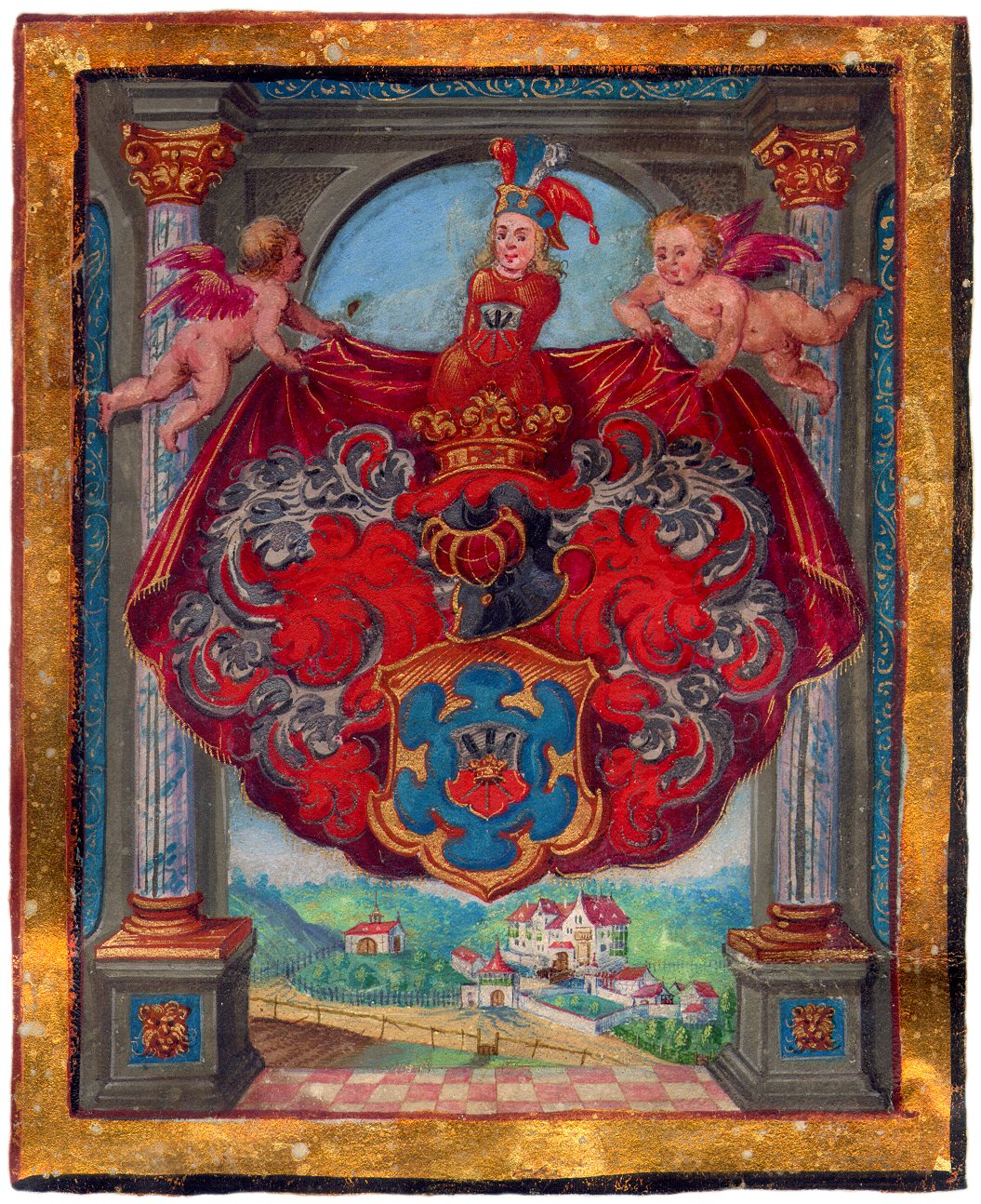 Náhledový obrázek Císař Rudolf II. polepšuje Sebastianovi, světícímu biskupovi a kanovníkovi v Augsburgu, Berchtoldovi, přísedícímu komorního soudu, Hansi Jacobovi, Carlovi a Wolffovi, bratřím a strýcům Breuningům erb a uděluje jim predikát von - 1