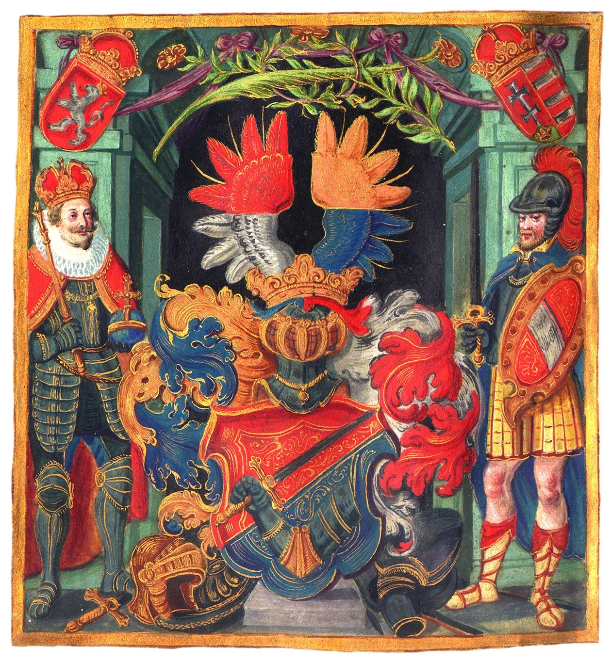 Obrázek Císař Ferdinand II. povyšuje Michala Rytršice, královského rychtáře na Novém Městě pražském, a jeho strýce Jiříka Ježka do starého vladyckého stavu království českého a uděluje jim erb a predikát z Rytrsfeldu