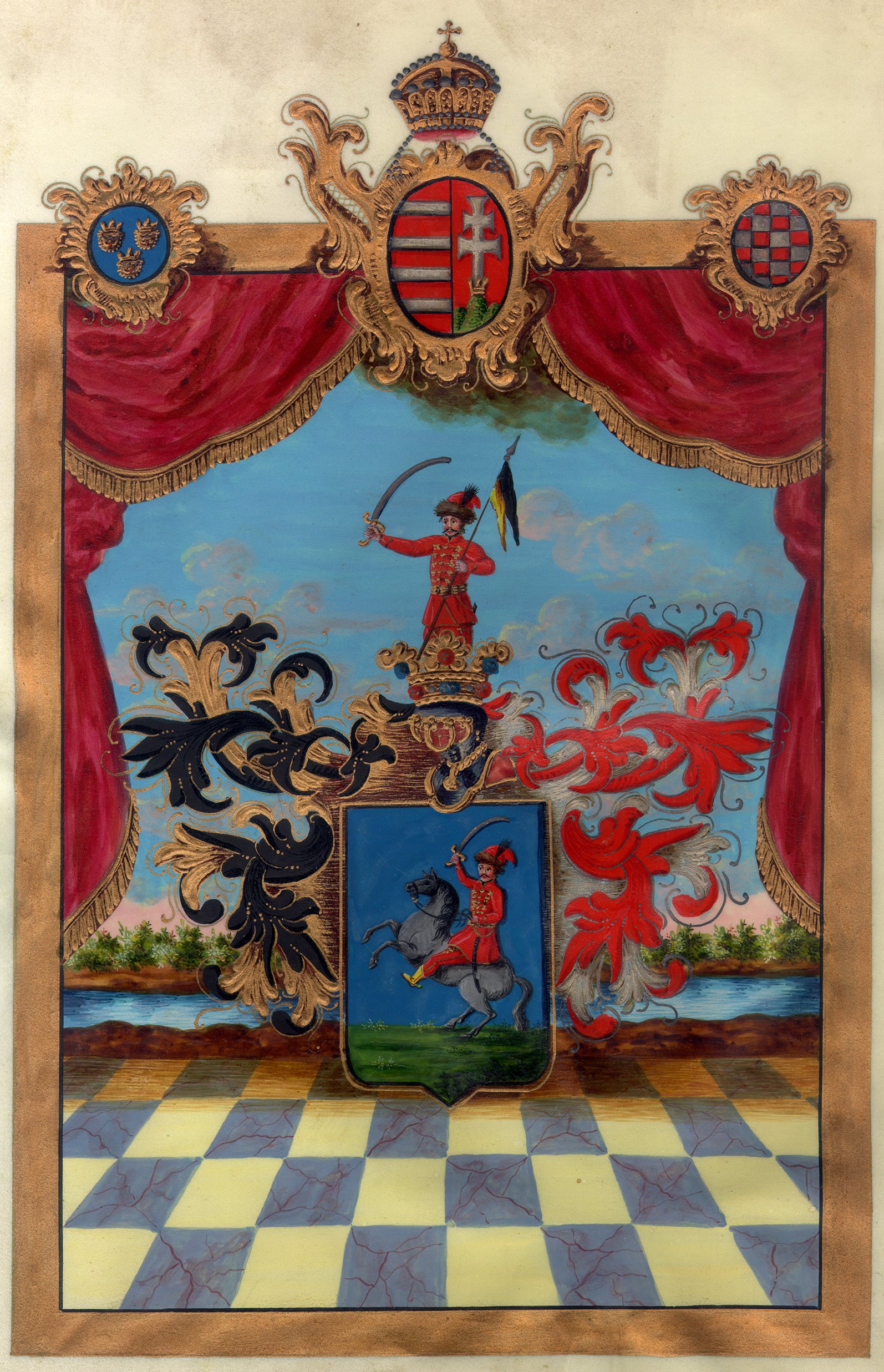 Náhledový obrázek Císař František I. povyšuje Carola Németha, rytmistra husarského pluku č. XII, do uherského šlechtického stavu a uděluje mu erb - 1