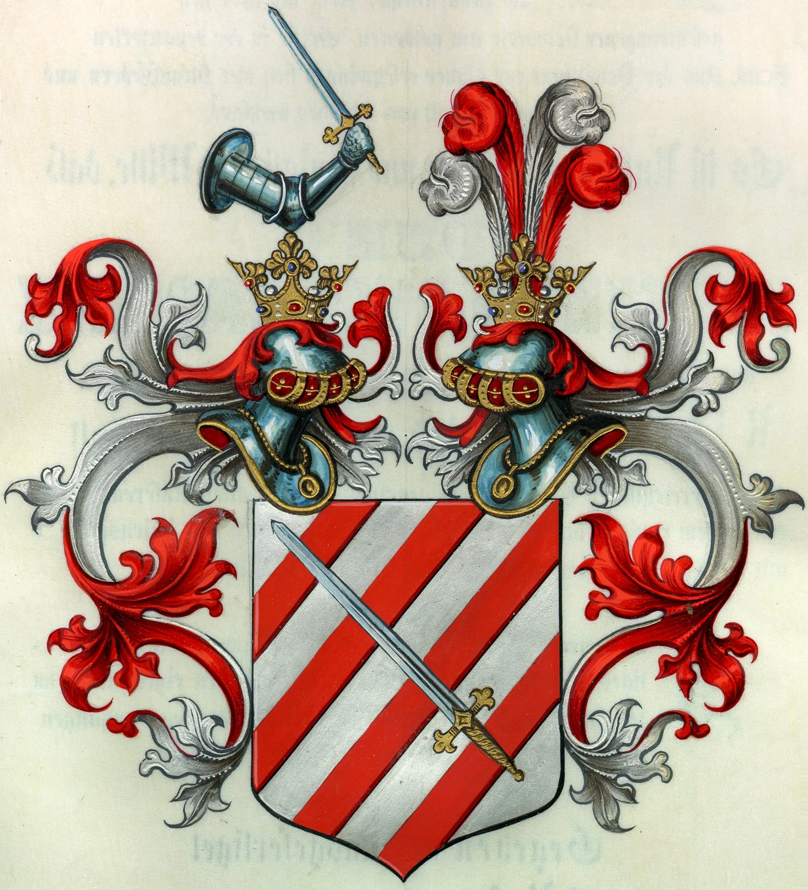 Obrázek Císař František Josef I. povyšuje Josefa Wallascheka, hejtmana osmého pluku dělostřelectva, na základě řádu Železné koruny III. třídy uděleného 3. října 1866, do rytířského stavu, uděluje mu predikát Ritter von a erb