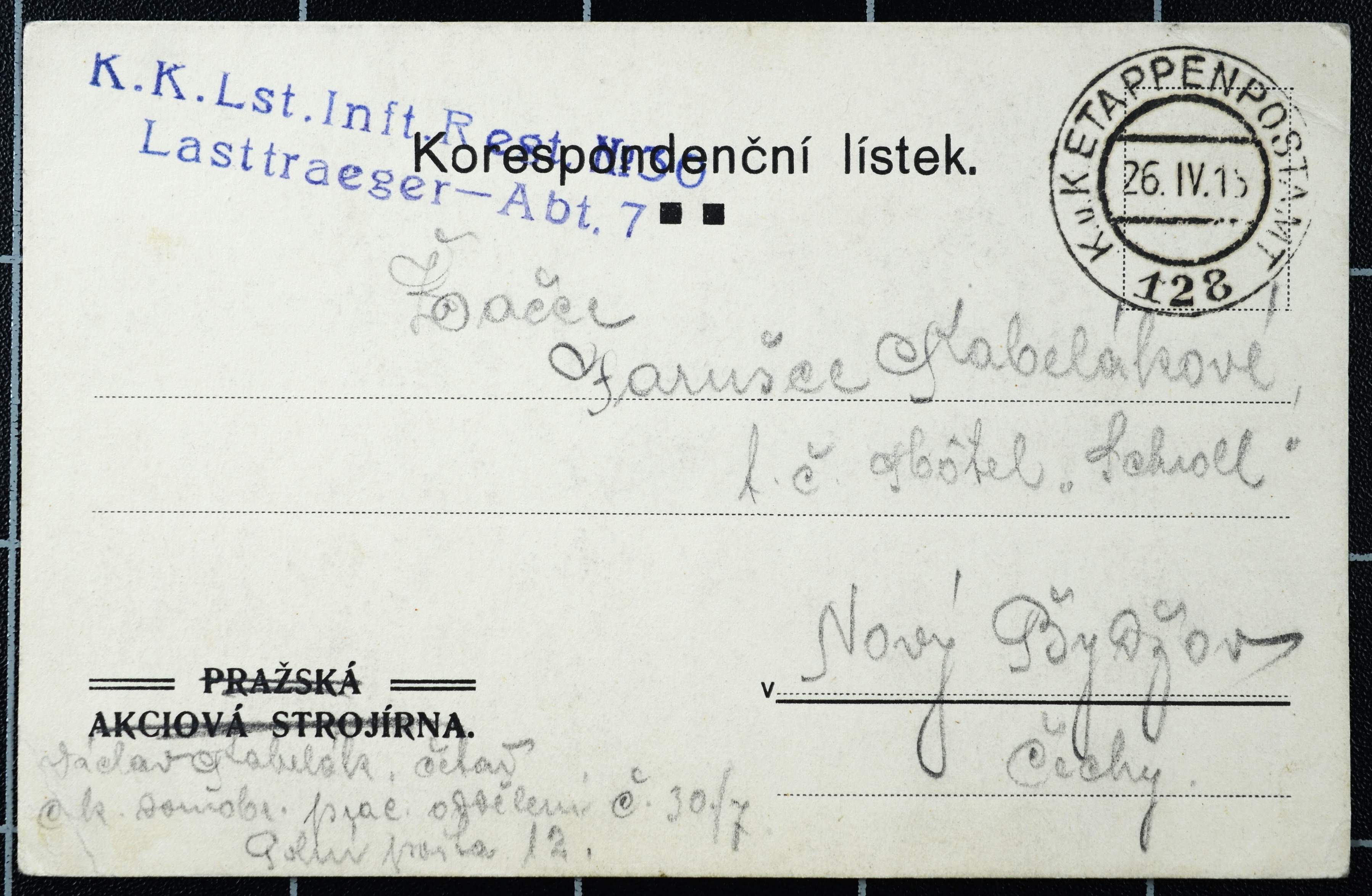 Náhledový obrázek Pohlednice Václava Kabeláka - 1
