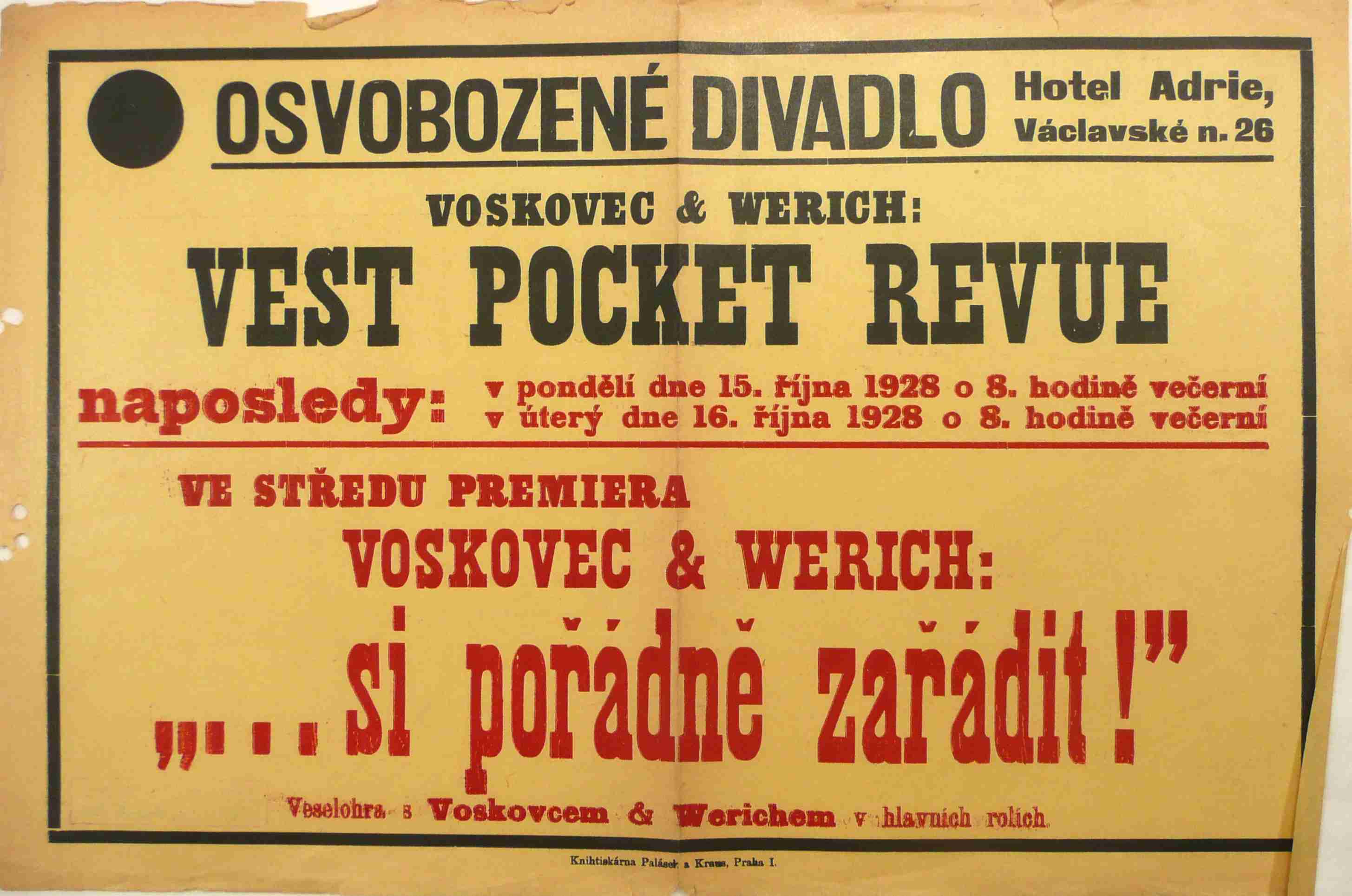 Náhledový obrázek Plakát Osvobozeného divadla: V+W: Vest pocket revue - 1