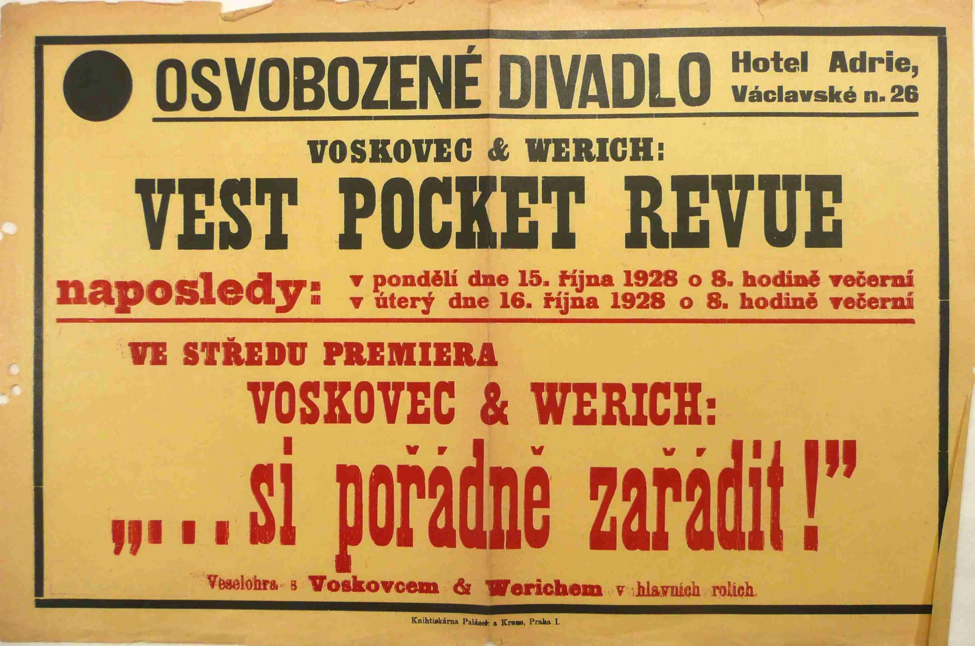 Obrázek Plakát Osvobozeného divadla: V+W: Vest pocket revue