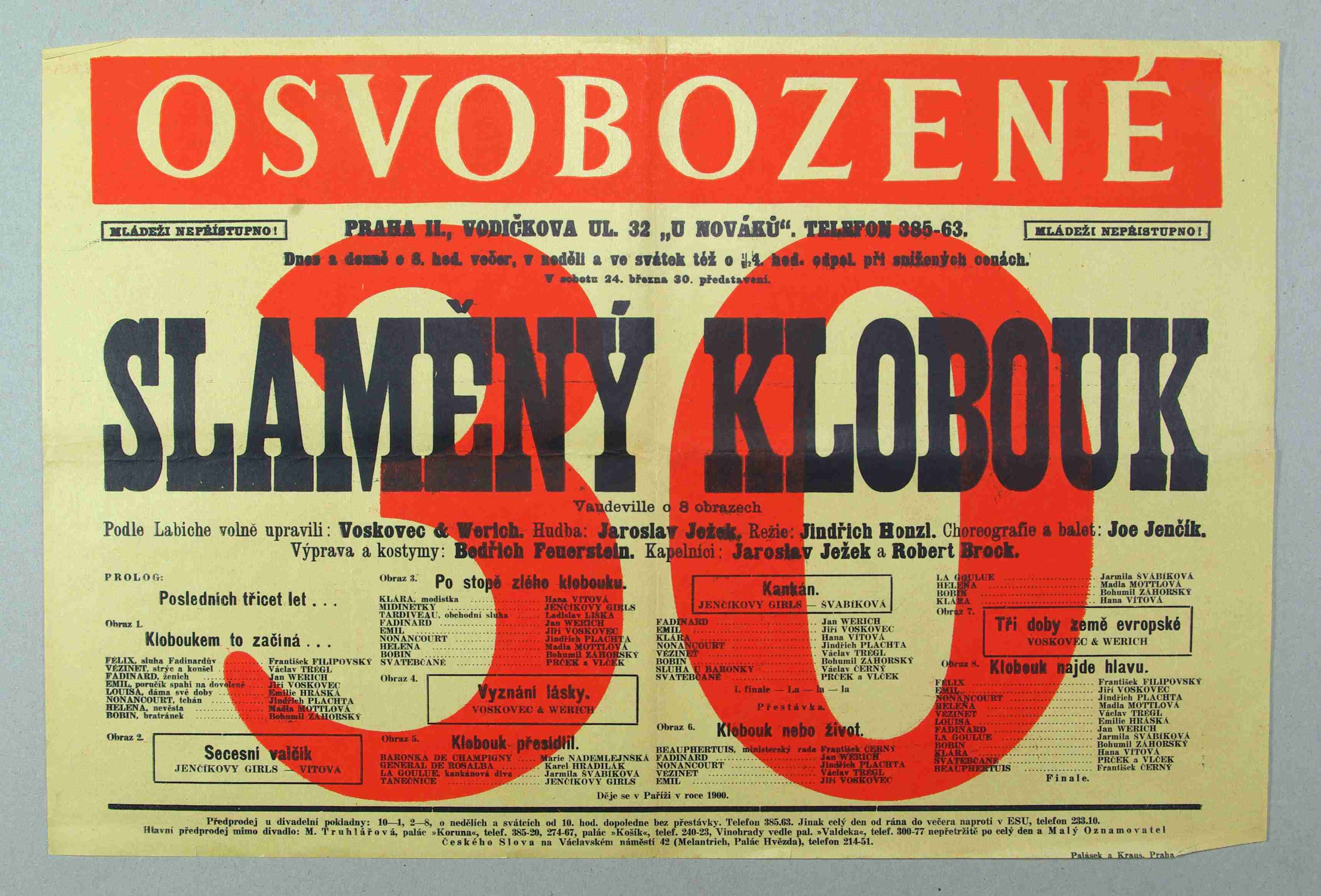 Náhledový obrázek Plakát Osvobozeného divadla: E. Labiche, V+W: Slaměný klobouk - 1