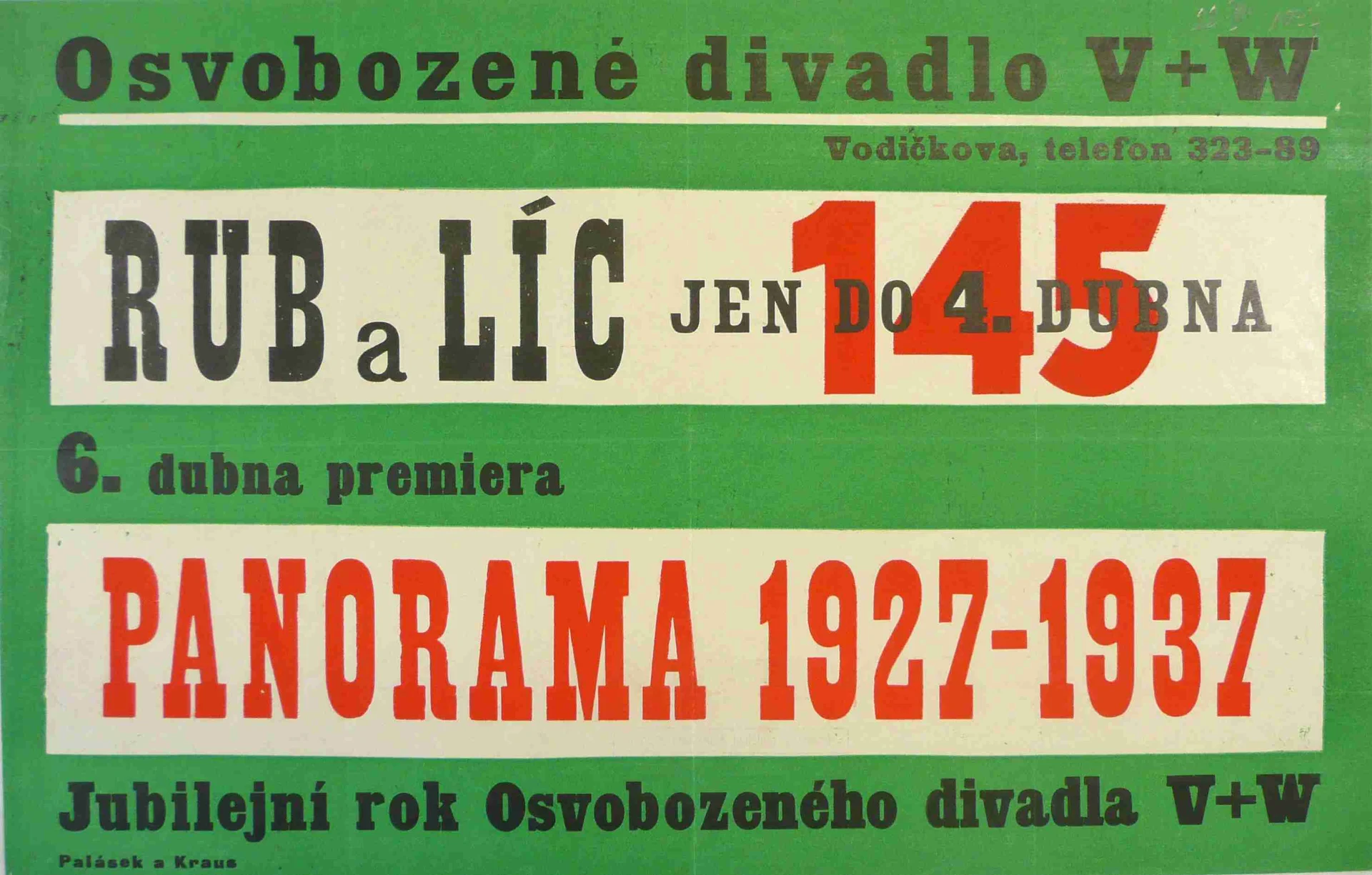 Obrázek Plakát Osvobozeného divadla: V+W: Rub a líc, V+W: Panorama 1927-37