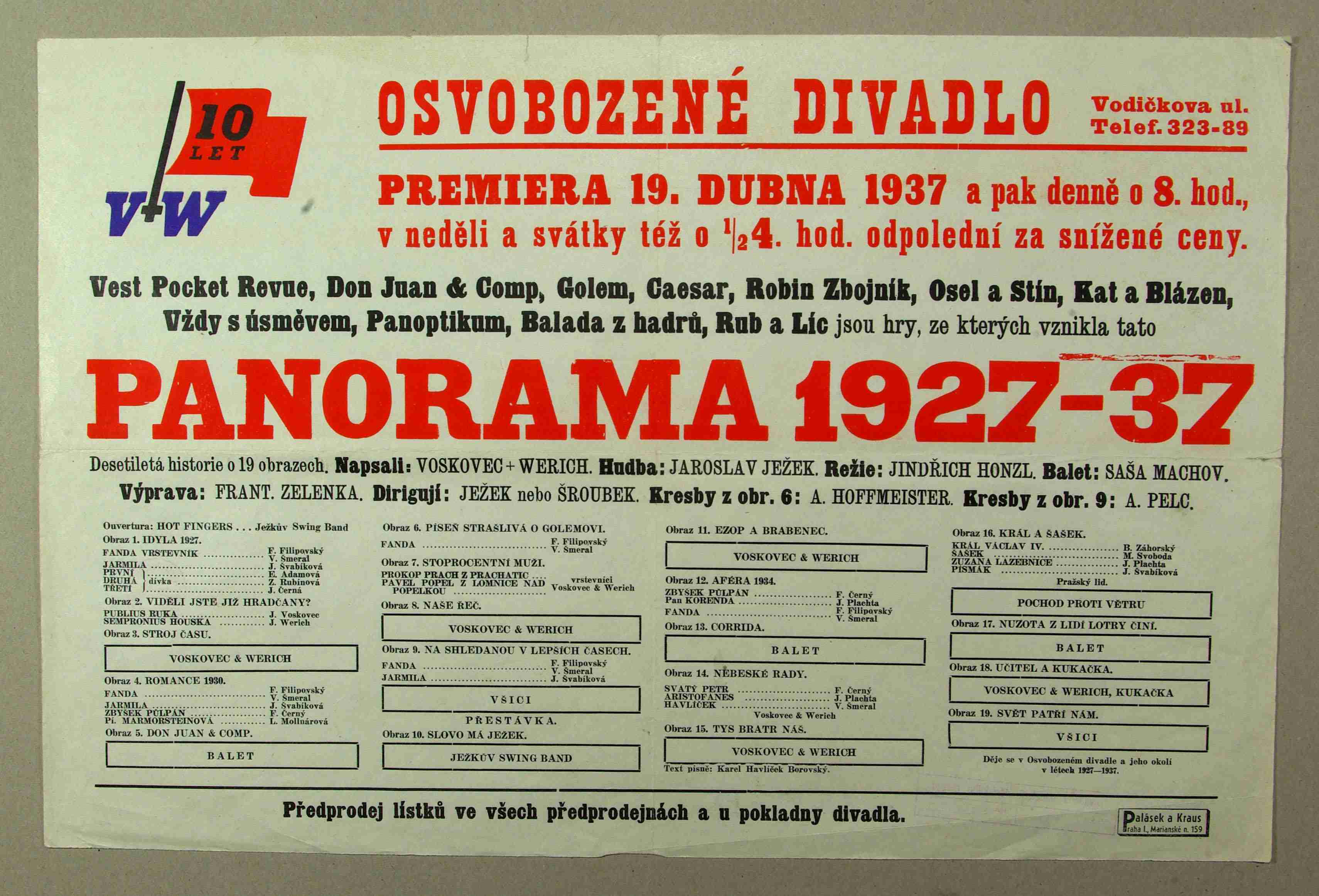 Náhledový obrázek Plakát Osvobozeného divadla: V+W: Panorama  1927-37 - 1