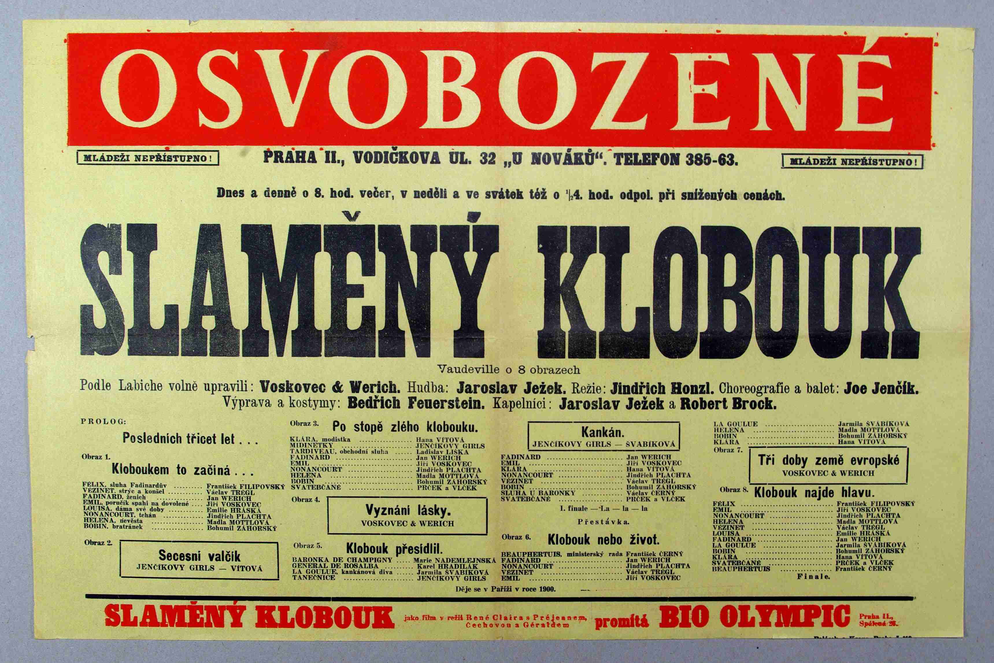 Náhledový obrázek Plakát Osvobozeného divadla: E. Labiche, V+W: Slaměný klobouk - 1