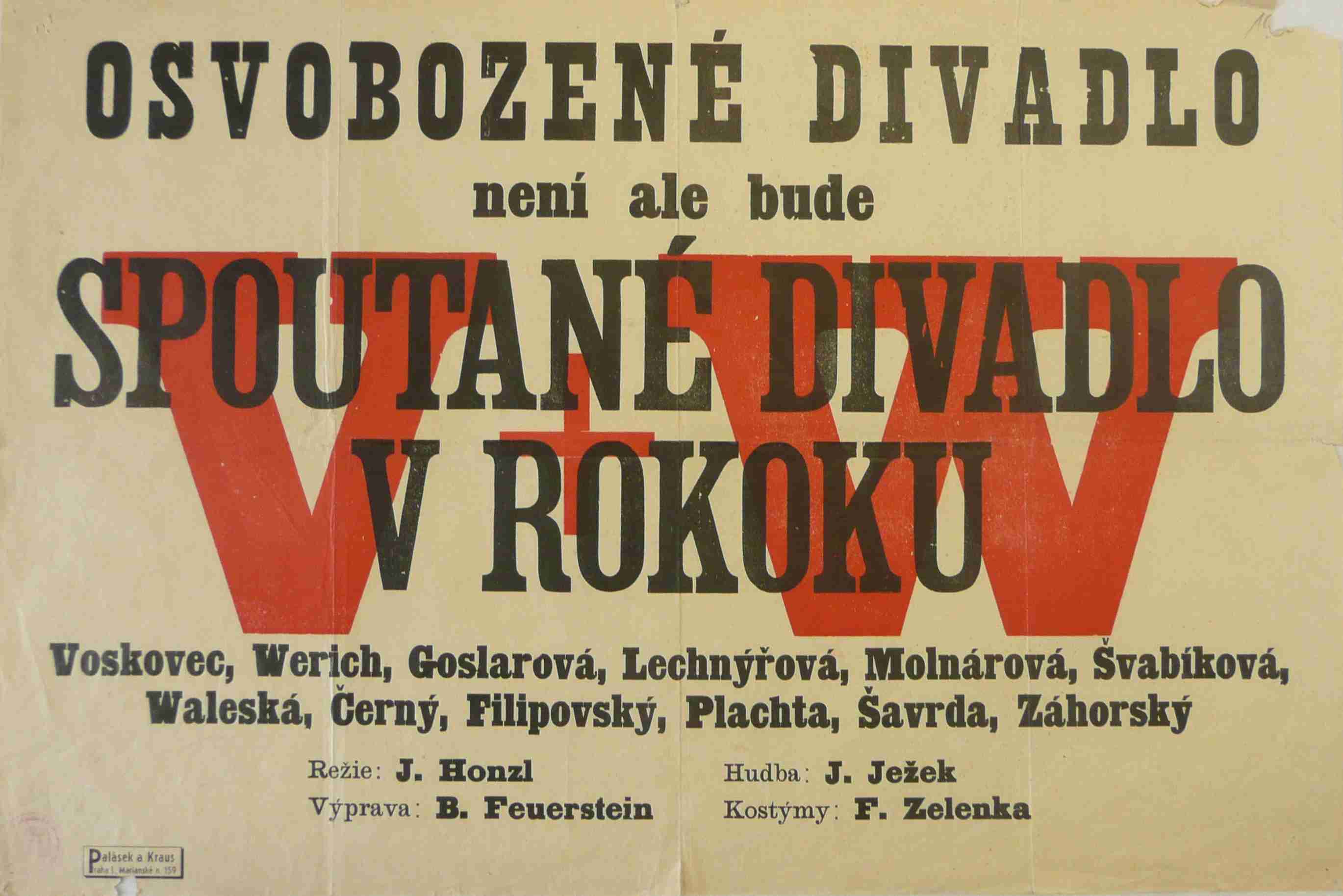Náhledový obrázek Plakát Osvobozeného divadla: oznámení o konci Osvobozeného divadla a začátku Spoutaného divadla - 1