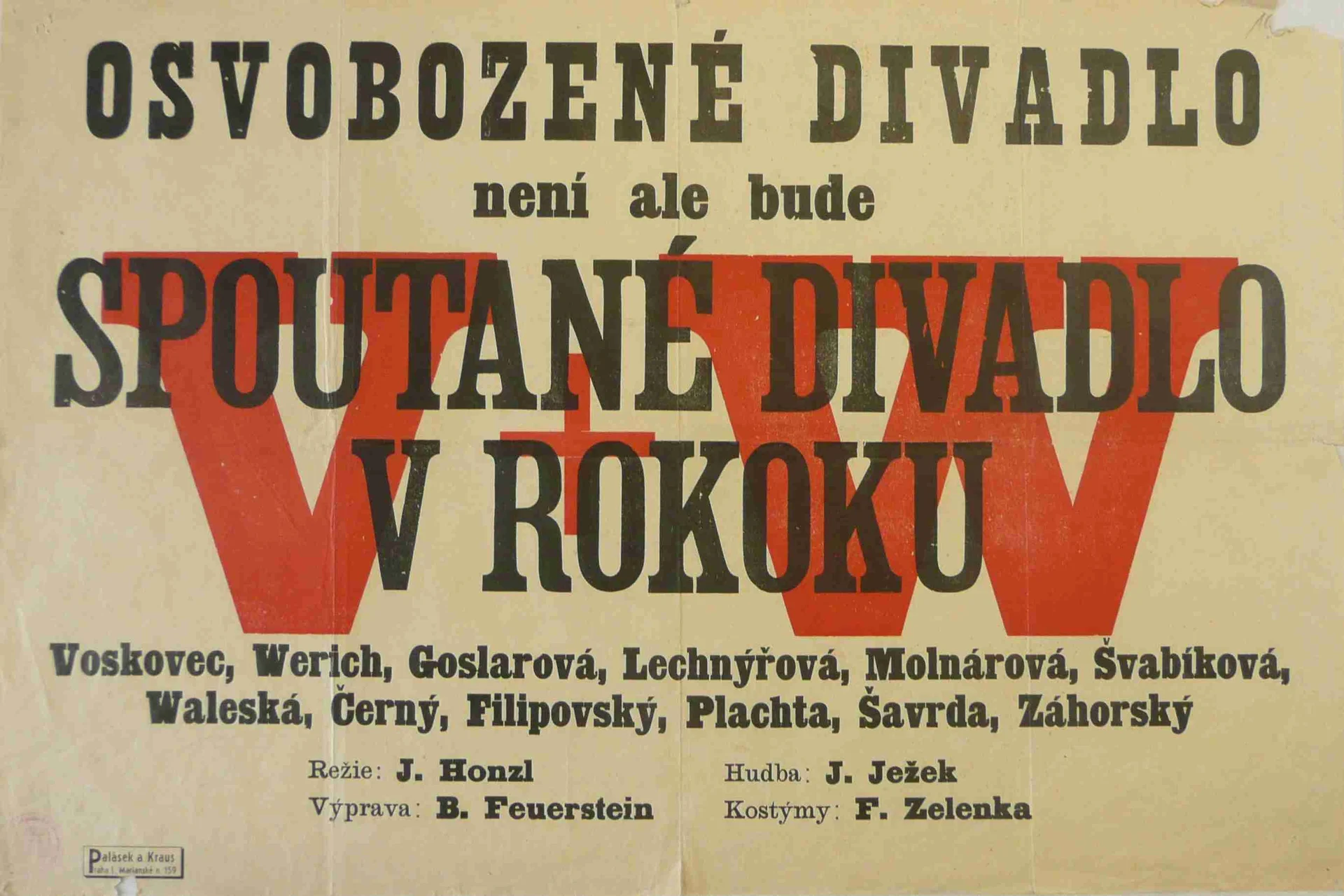 Obrázek Plakát Osvobozeného divadla: oznámení o konci Osvobozeného divadla a začátku Spoutaného divadla