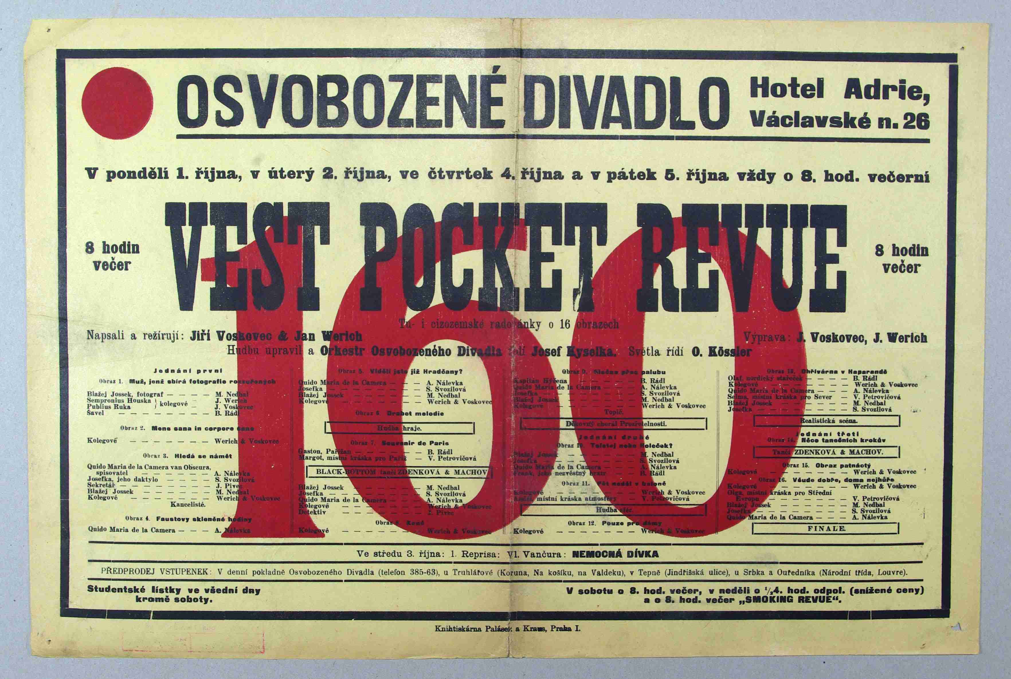 Náhledový obrázek Plakát Osvobozeného divadla: V+W: Vest pocket revue - 1