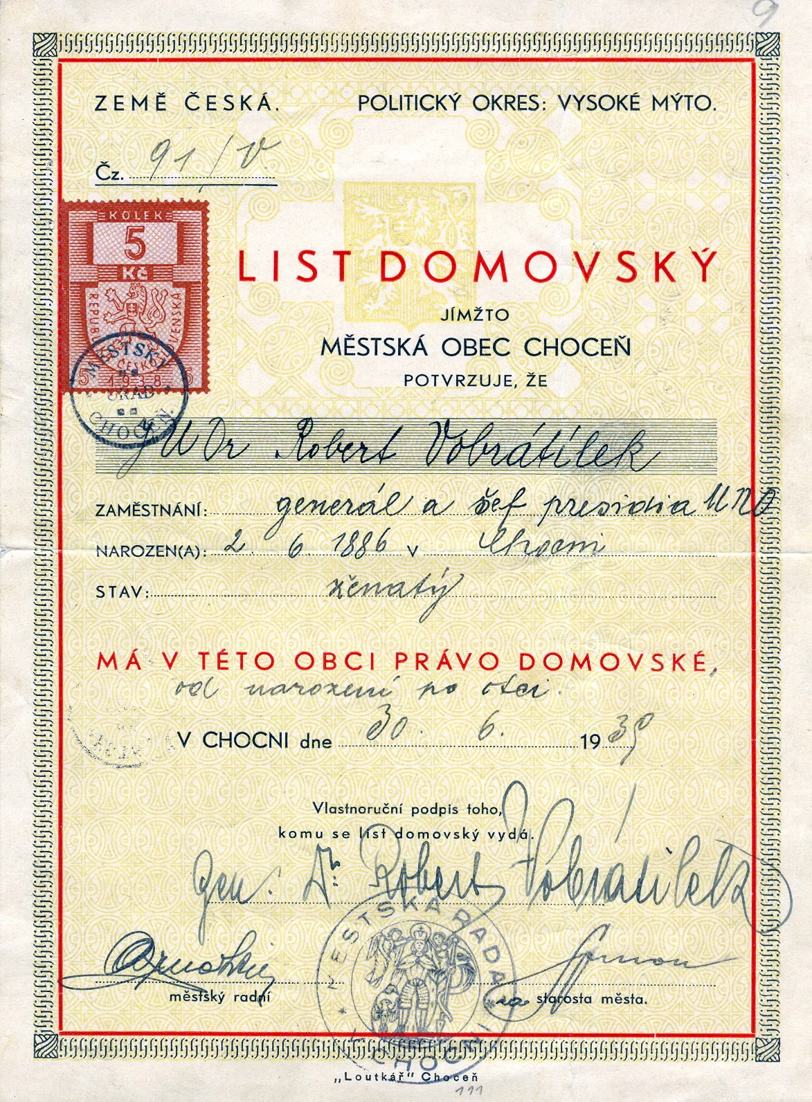 Náhledový obrázek předmětu Poválečné dokumenty Roberta Vobrátilka