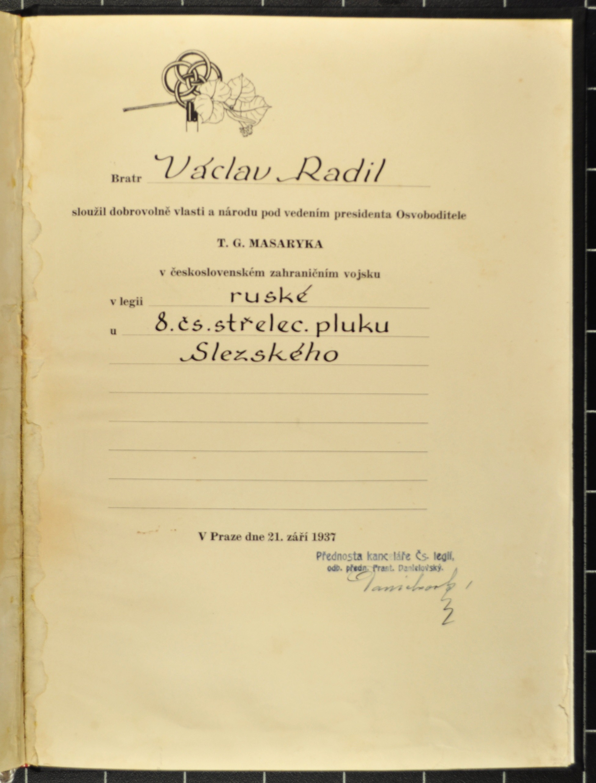 Náhledový obrázek Pamětní list Václava Radila - 3