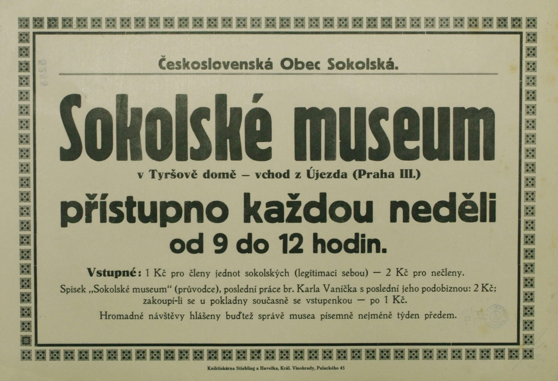 Náhledový obrázek předmětu Sokolské museum v Tyršově domě