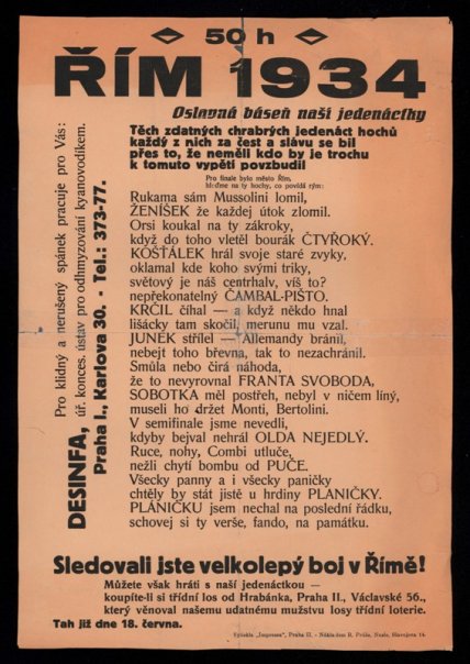 Náhledový obrázek Řím 1934. Oslavná báseň naší jedenáctky - 1