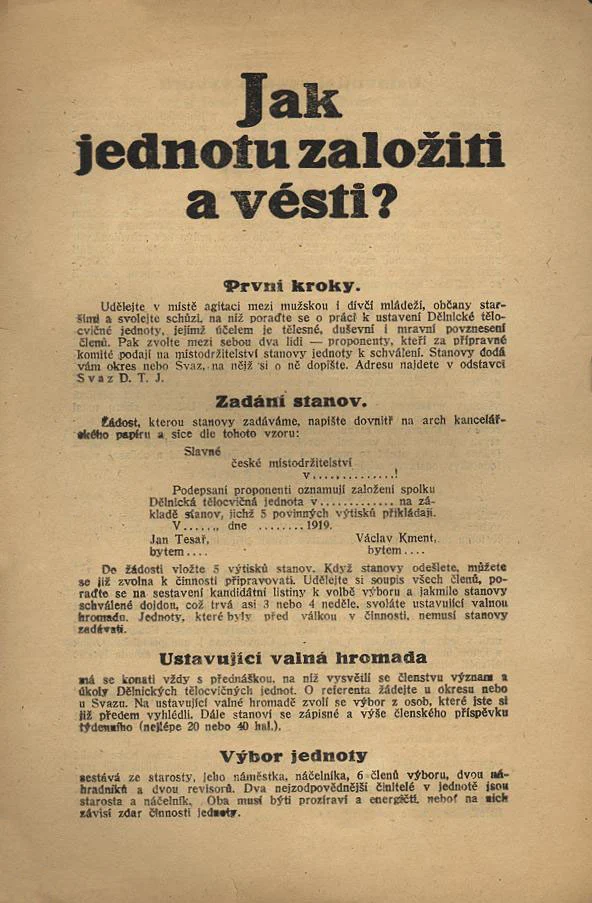 Náhledový obrázek předmětu Návod k založení Dělnické tělovýchovné jednoty