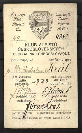 Náhledový obrázek Klub Alpistů Československých. Členský průkaz - 1