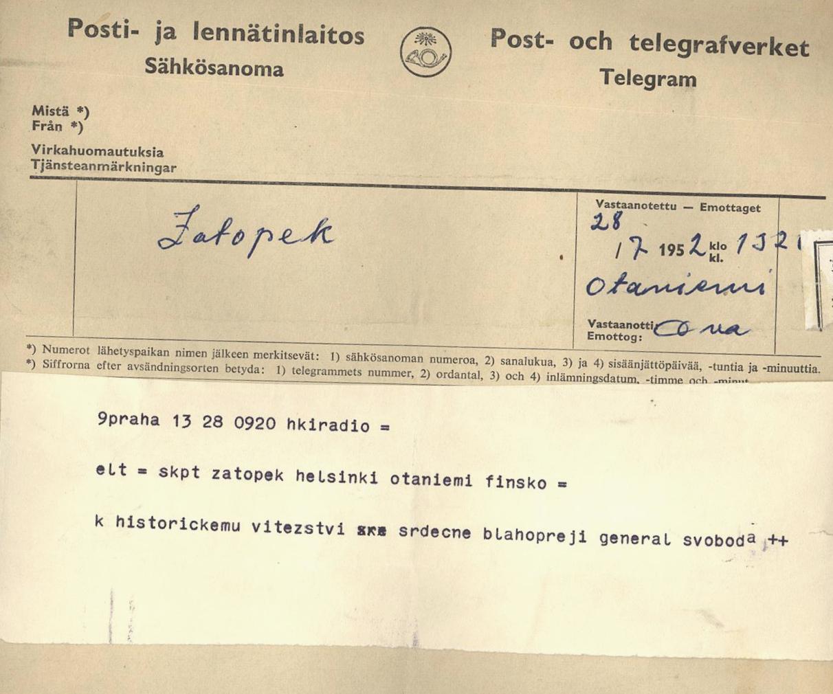 Náhledový obrázek Telegramy pro manžele Zátopkovi - 4
