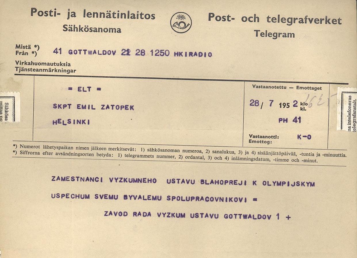 Náhledový obrázek Telegramy pro manžele Zátopkovi - 3