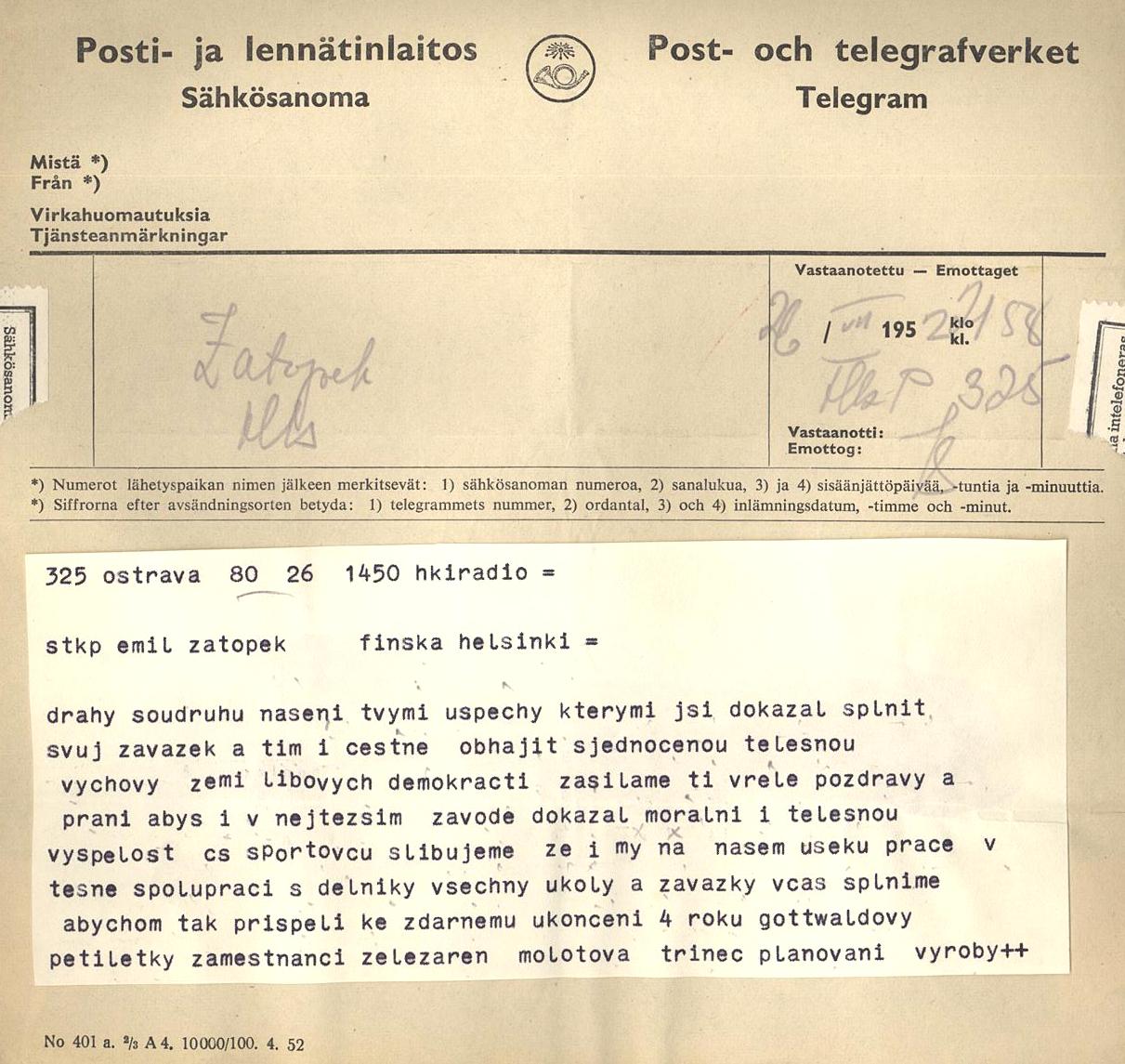Náhledový obrázek Telegramy pro manžele Zátopkovi - 2