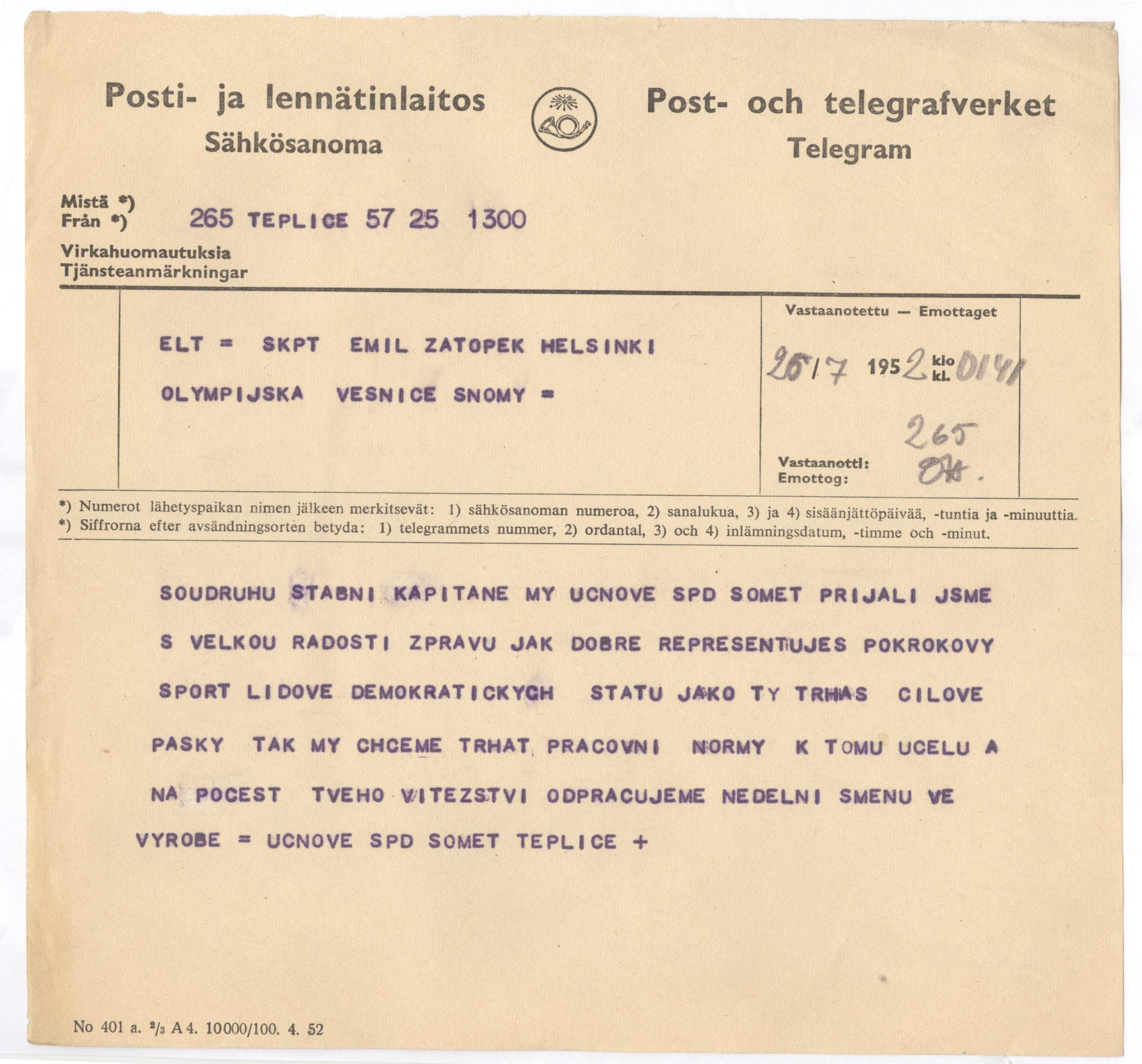 Náhledový obrázek Telegramy pro manžele Zátopkovi - 12